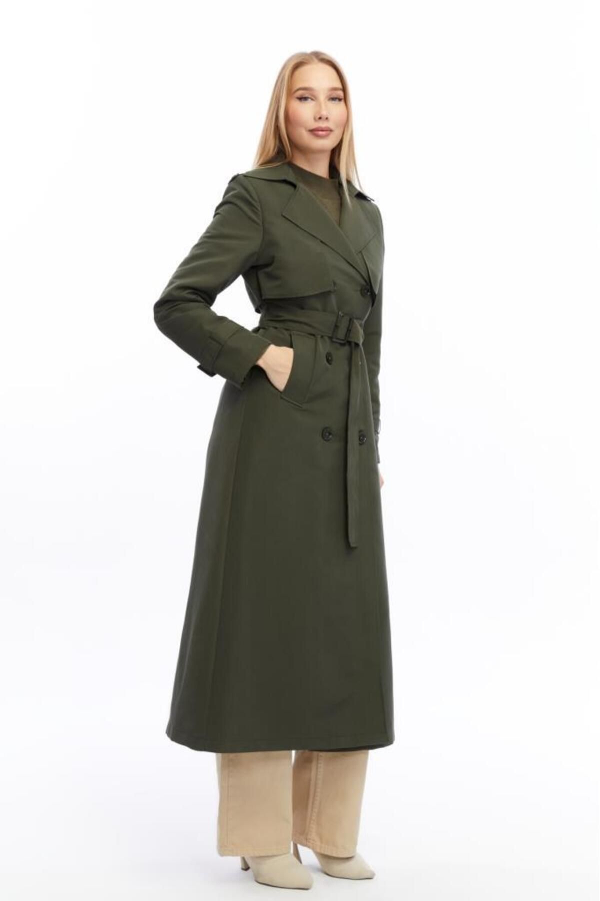 Jamila-Long Length Trench Coat with Buttons and Belt 6