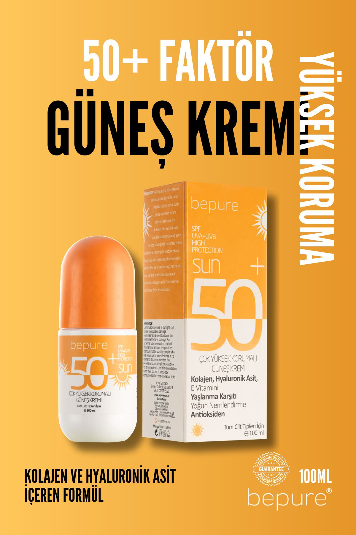 ست کرم ضد آفتاب کرمی ویتامین C سرم 30ML اسید هیالورونیک 30 میل و خورشید 50 SPF+ سلام جعبه تابستانی Bepure