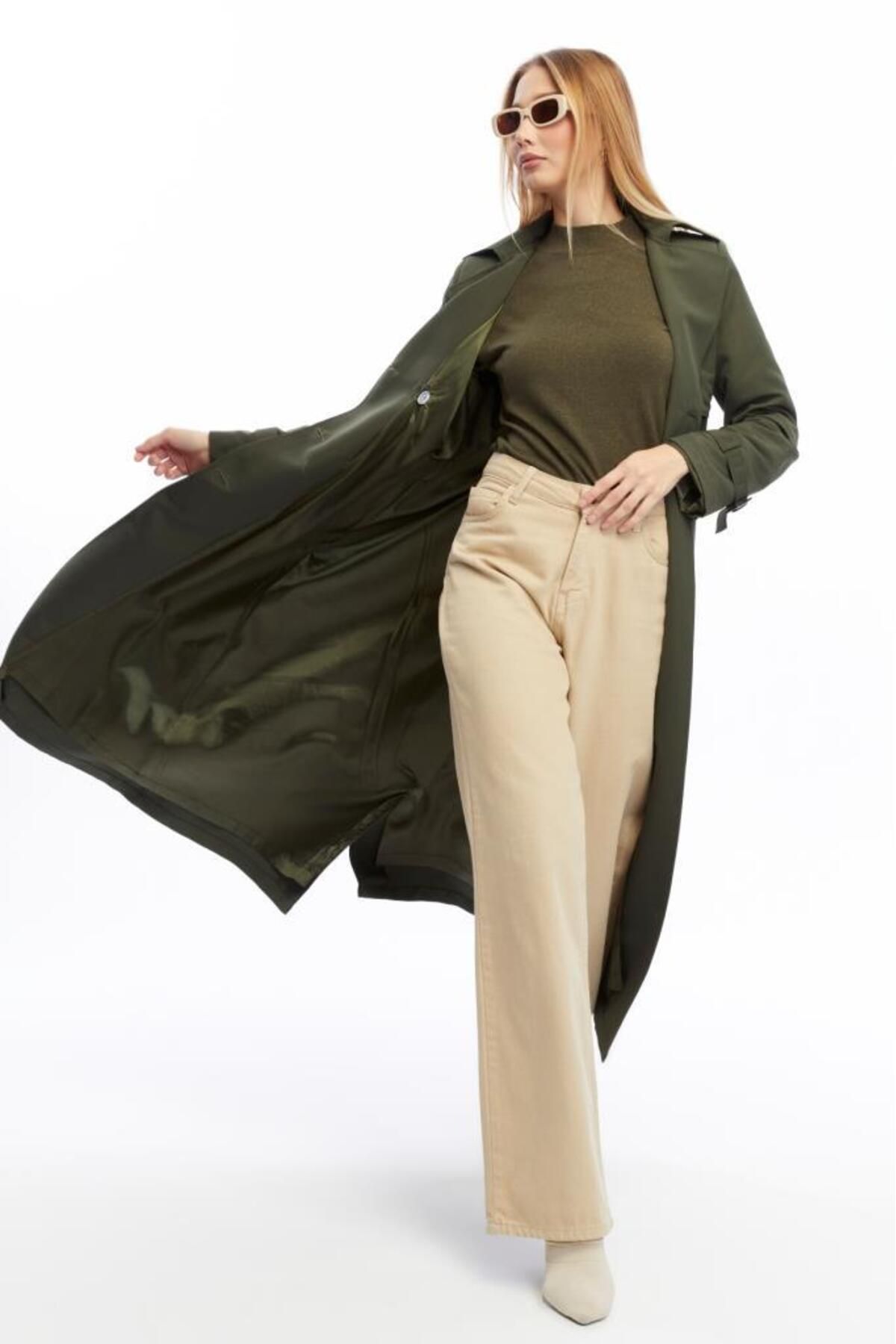 Jamila-Long Length Trench Coat with Buttons and Belt 7