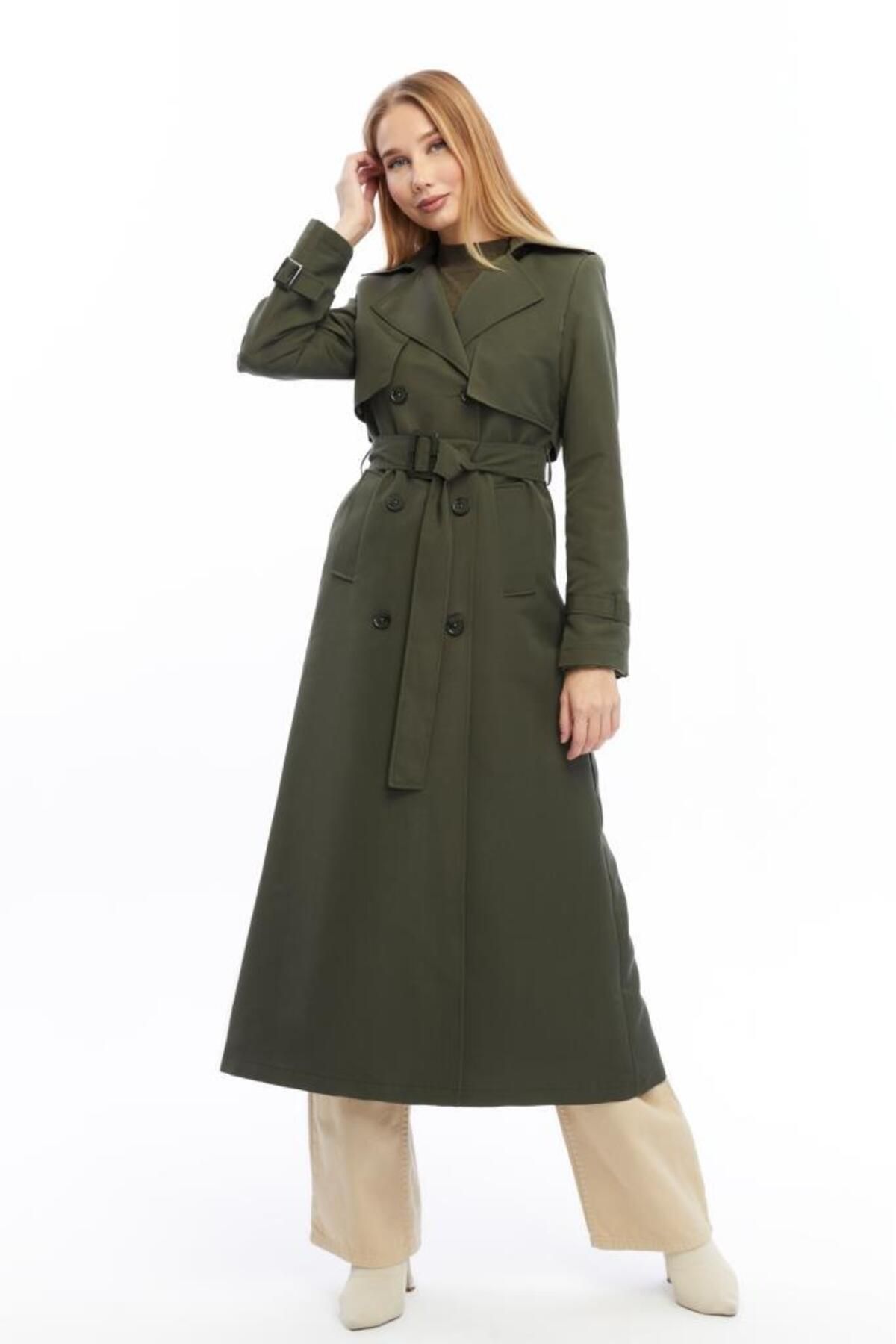 Jamila-Long Length Trench Coat with Buttons and Belt 4