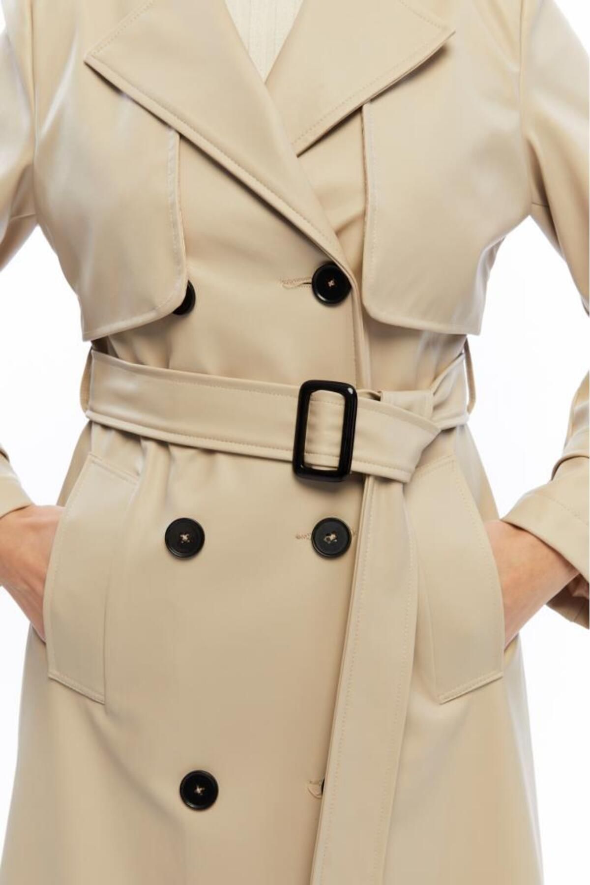 Jamila-Long Leather Trench Coat with Double Pockets 3