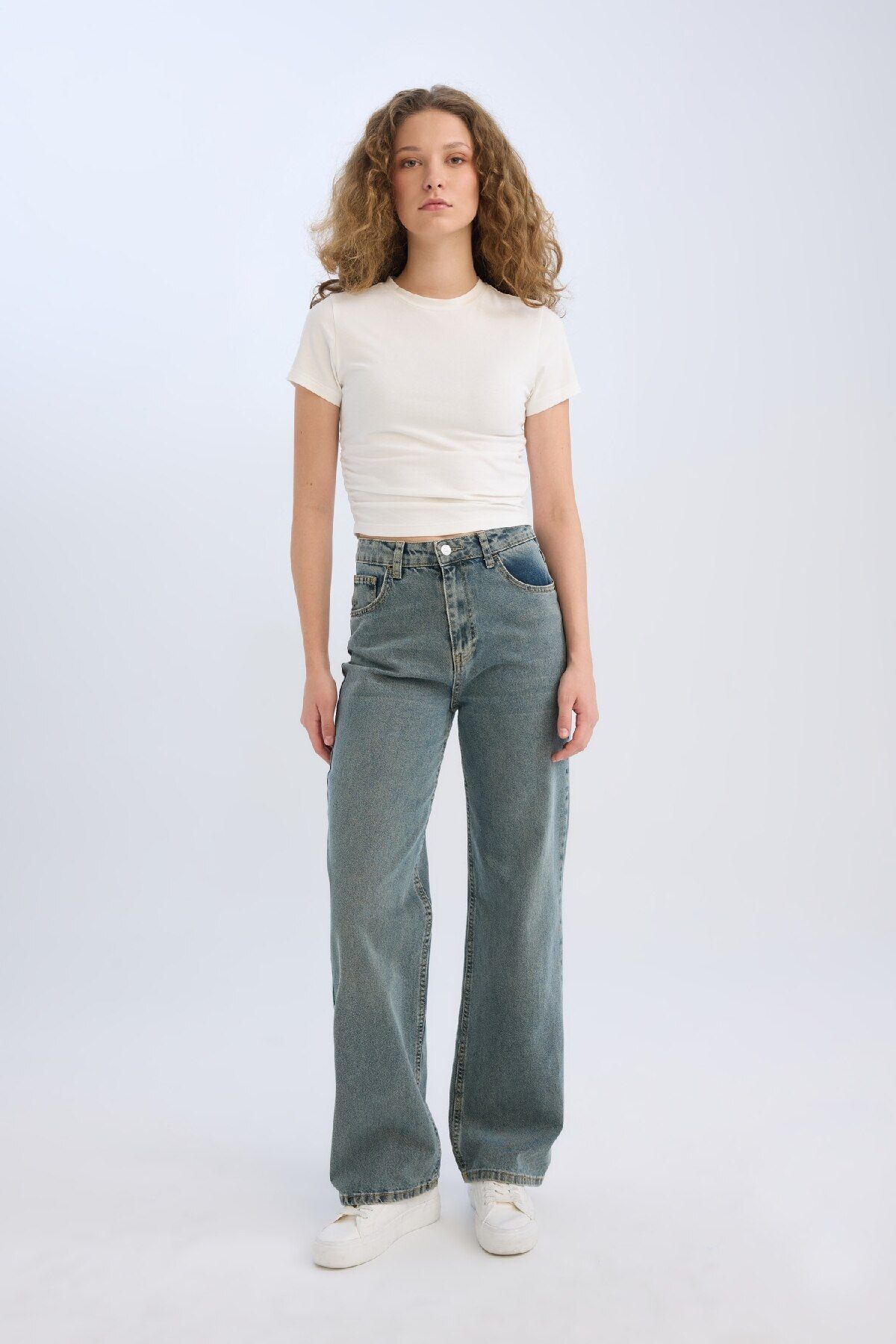 DeFacto 90's Leg Leg Waist Leg Leg Leg Jean Leg Jean Washed شلوار 3194433