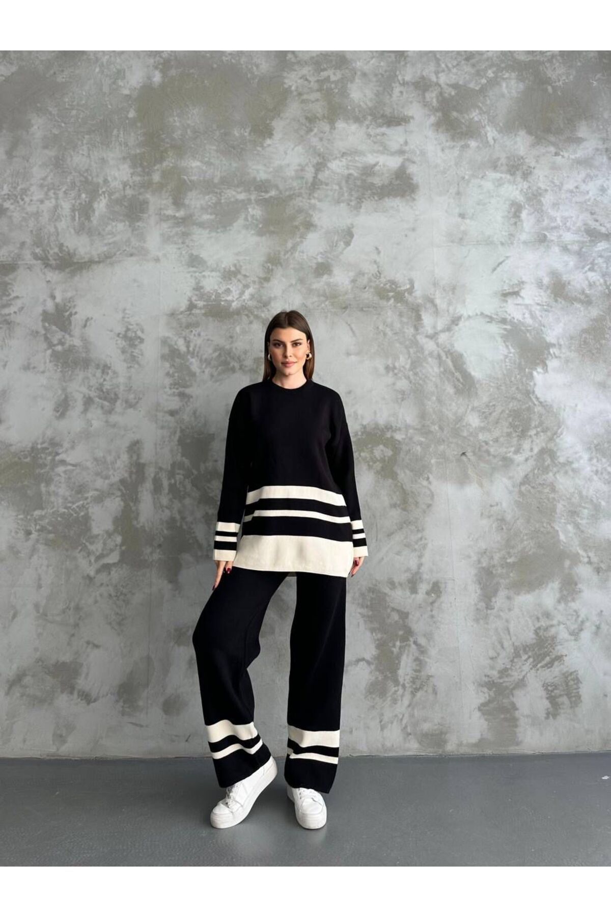 VOLT CLOTHİNG-Women's Pants Stripe Knitwear Set 4