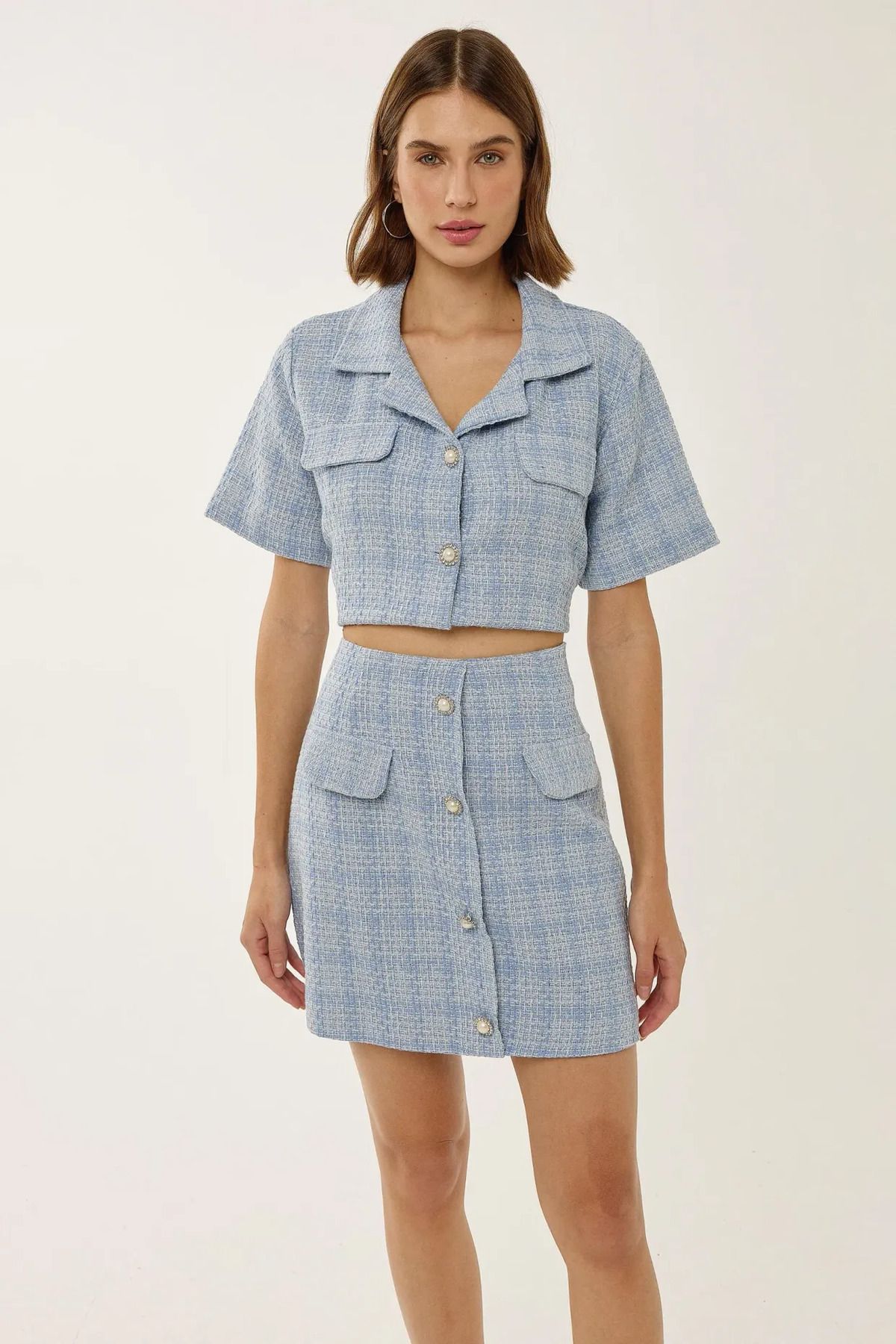 Hiccup-Fusta mini din tweed cu nasturi 7