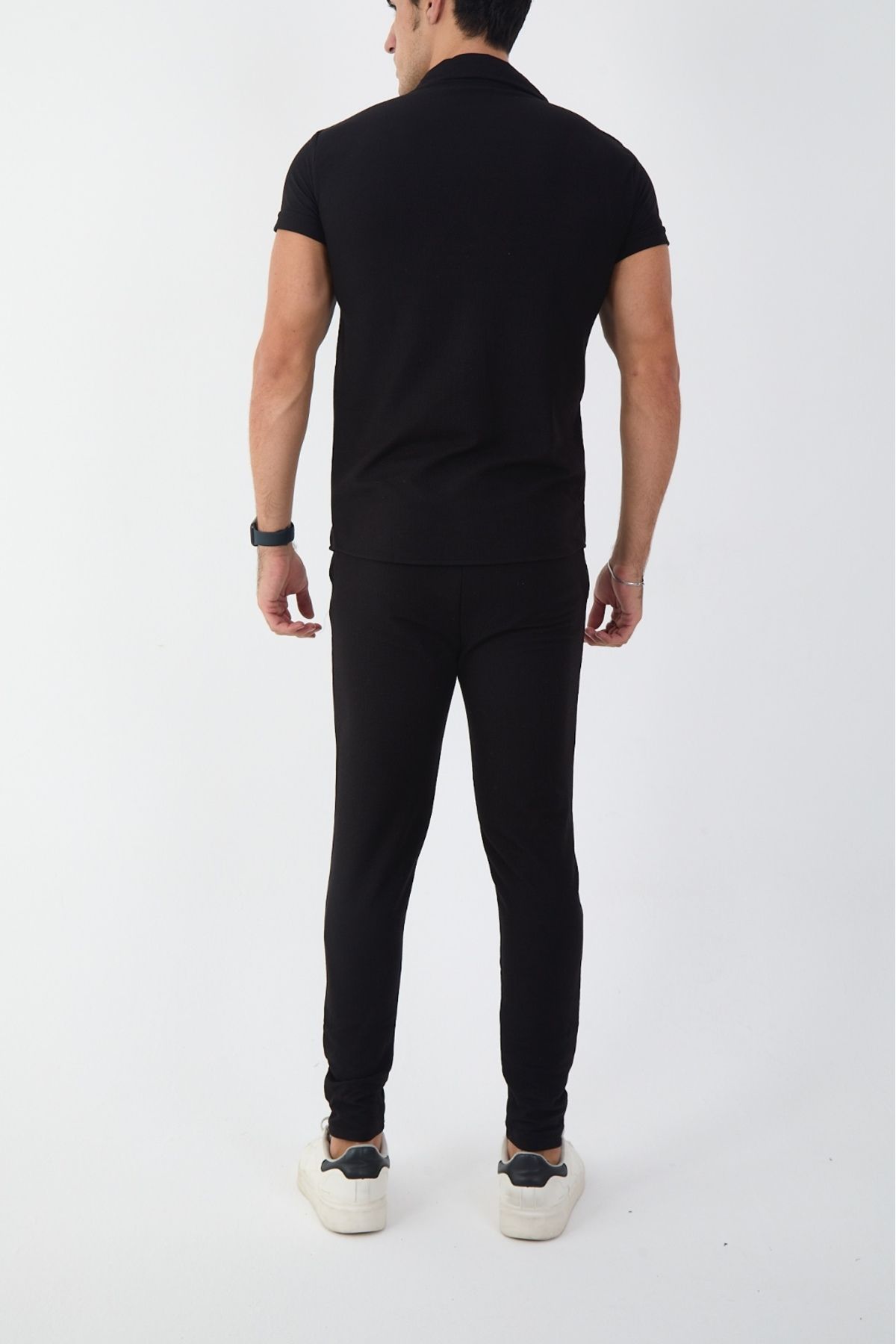 MCZ-Men's Short Sleeve Slim Fit Slim Fit Shirt Collar Black Shirt and Pipe Leg Pants Bottom Top Set 5