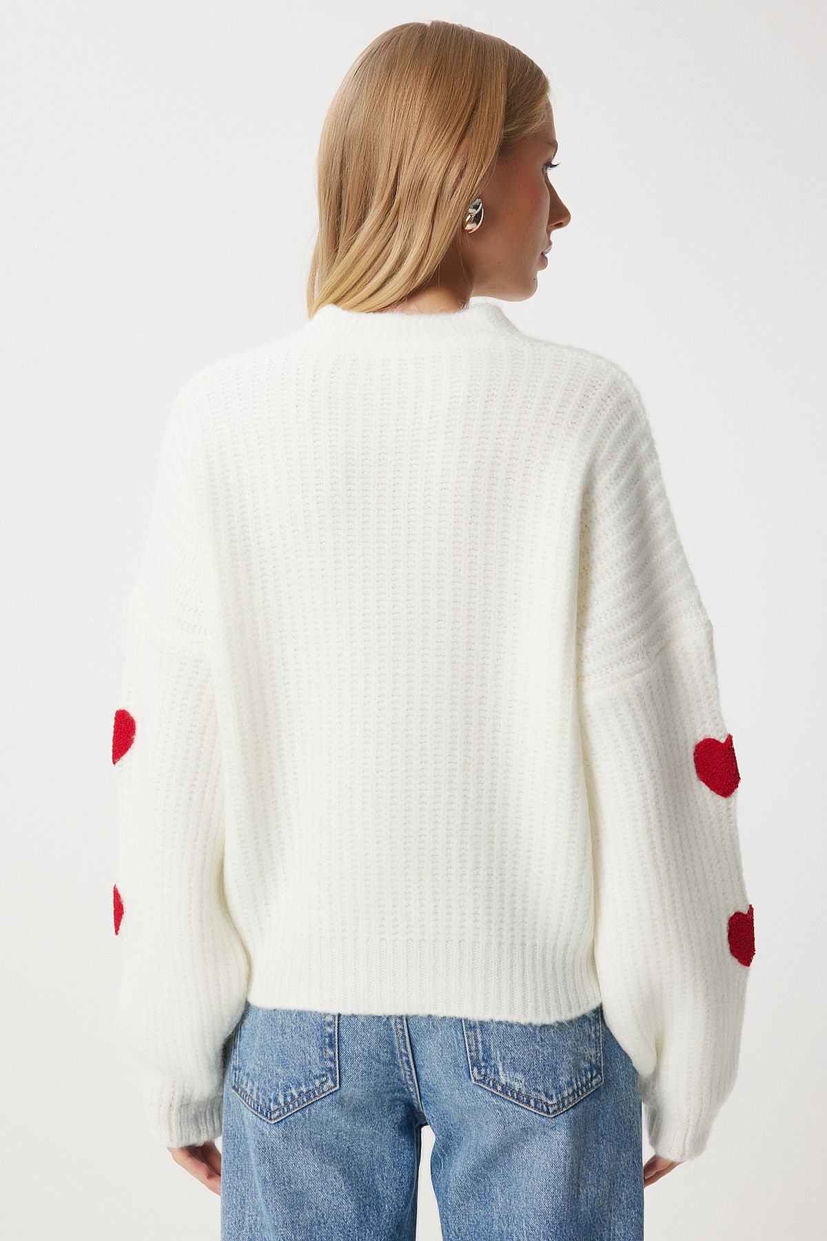 Lovelyİstanbul-White Oversize Knitwear Cardigan - Heart Motif Lpf0050 6