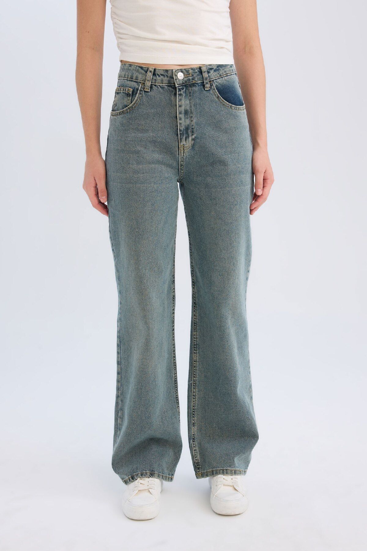 DeFacto 90's Leg Leg Waist Leg Leg Leg Jean Leg Jean Washed شلوار 3194433