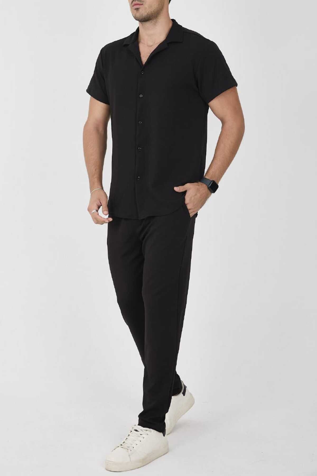 MCZ GİYİM-Ανδρικό σετ από ύφασμα κρεπ Slim Fit Bottom-Top 2