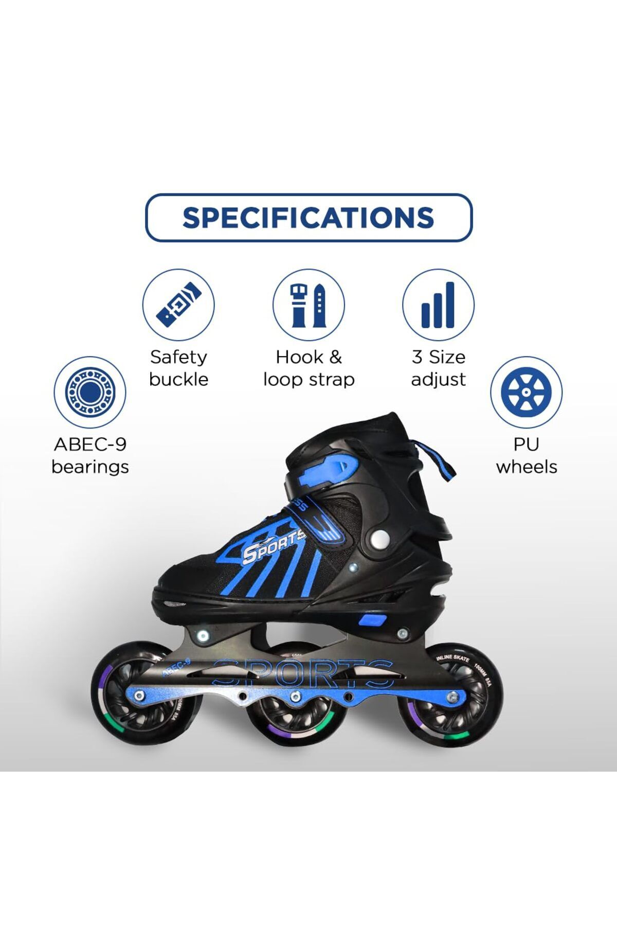 Endless-Inline Adjustable Skates | Large Size 39-43 Eur | Blue | 100 Mm Pu Wheels 3