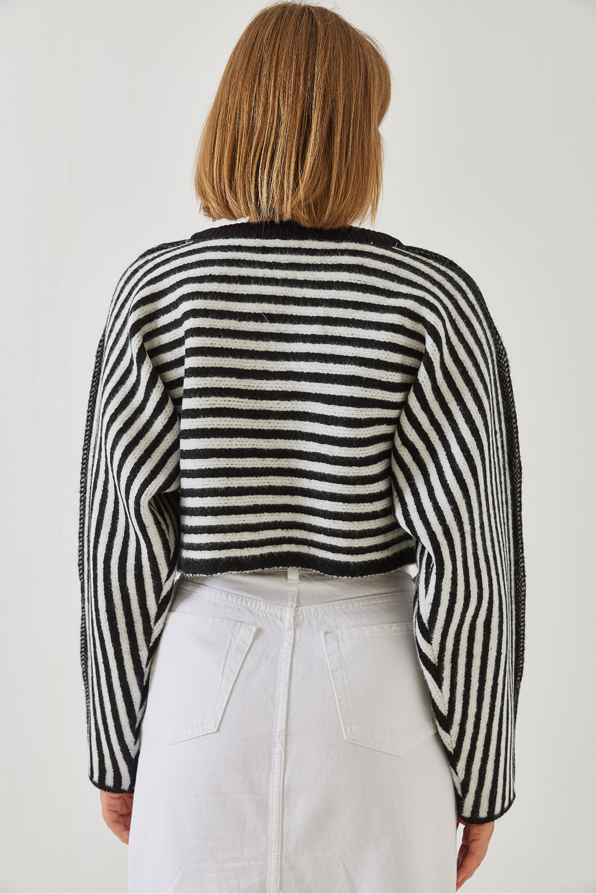 LUCCI Striped Crop Sweater with Button Detail 3