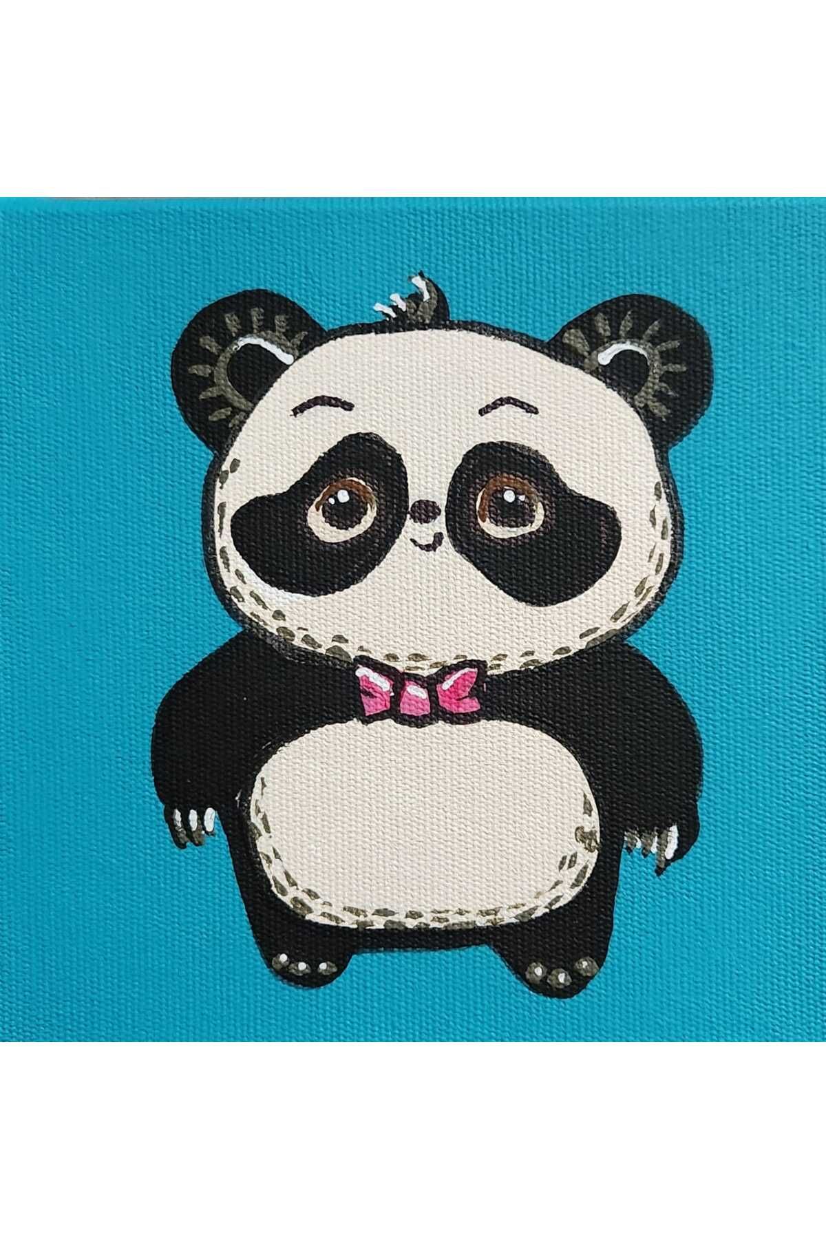 Sanat Markt Pet Yavru Hediye Kutusu - Panda - Sanatsal Hediye Kutusu - Turkuaz Renk - 15x15cm tuval