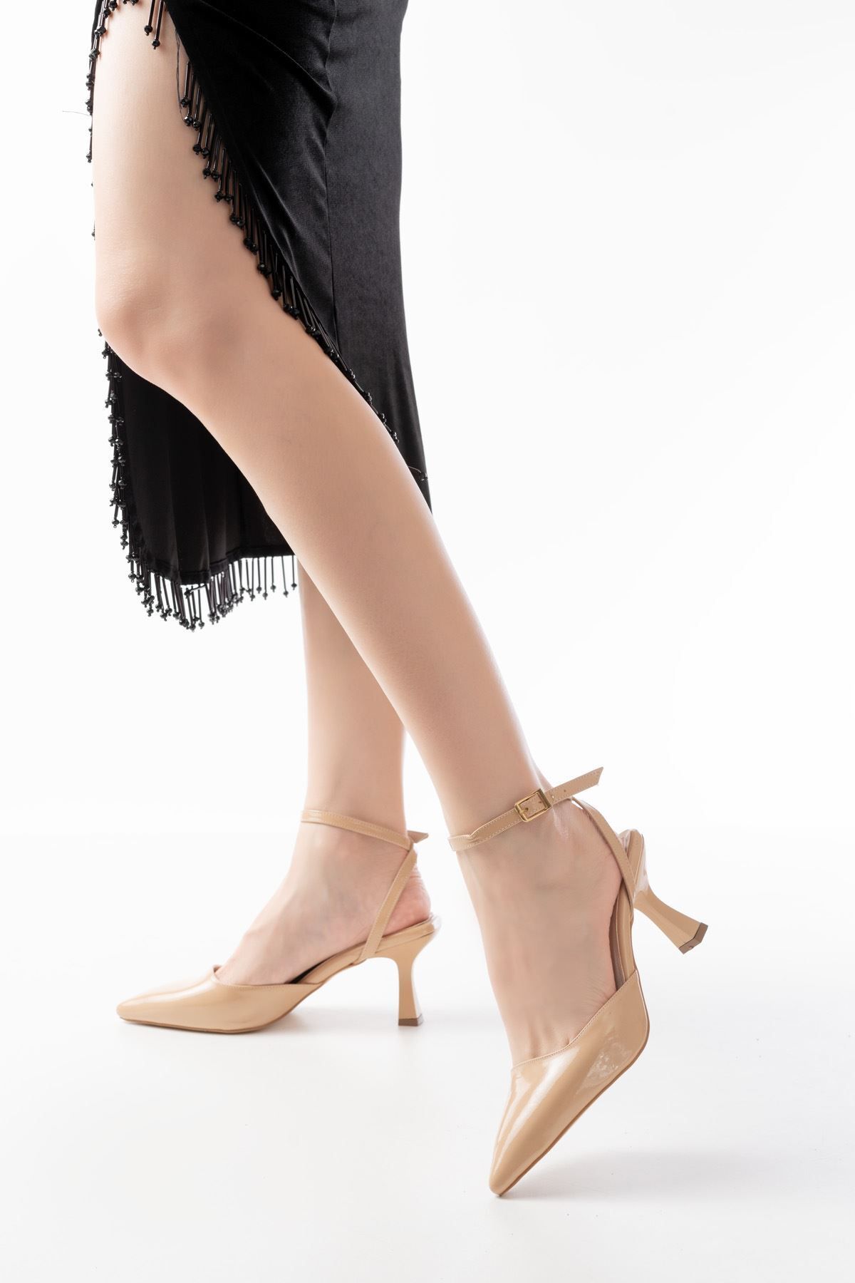 ASFSTORE ST-004 Nut Rugan Günlük 7 cm Topuklu Ayakkabı