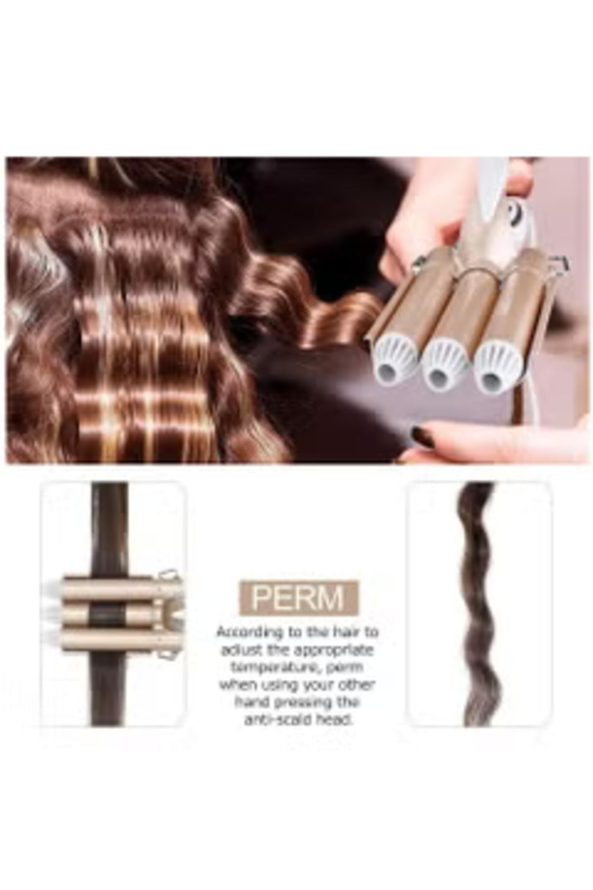 Arabest-3 Barrel Hair Curler Wand Portable Curling Iron Curling Tongs Gold 22MM 4