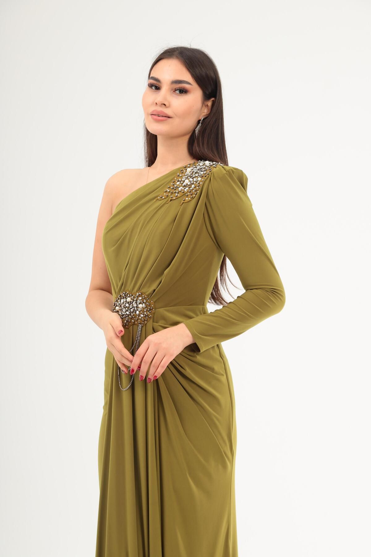 Aperla-Single Sleeve Shirt and Embroidery Detailed Evening Dress 5