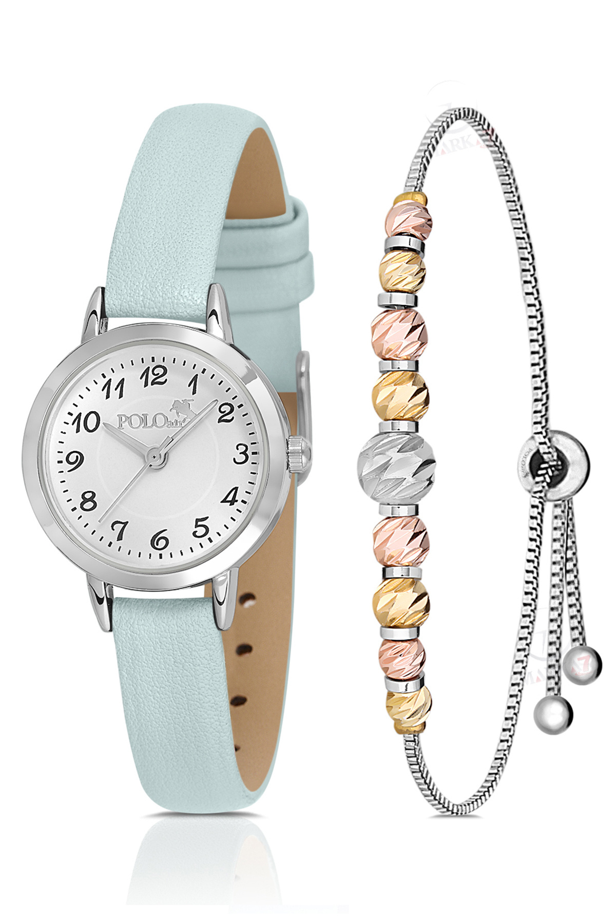 Polo Air Klasik Deri Kordon Kadın Kol Saati Dorika Bileklik Kombin Turkuaz Gümüş Renk PL-1518B7