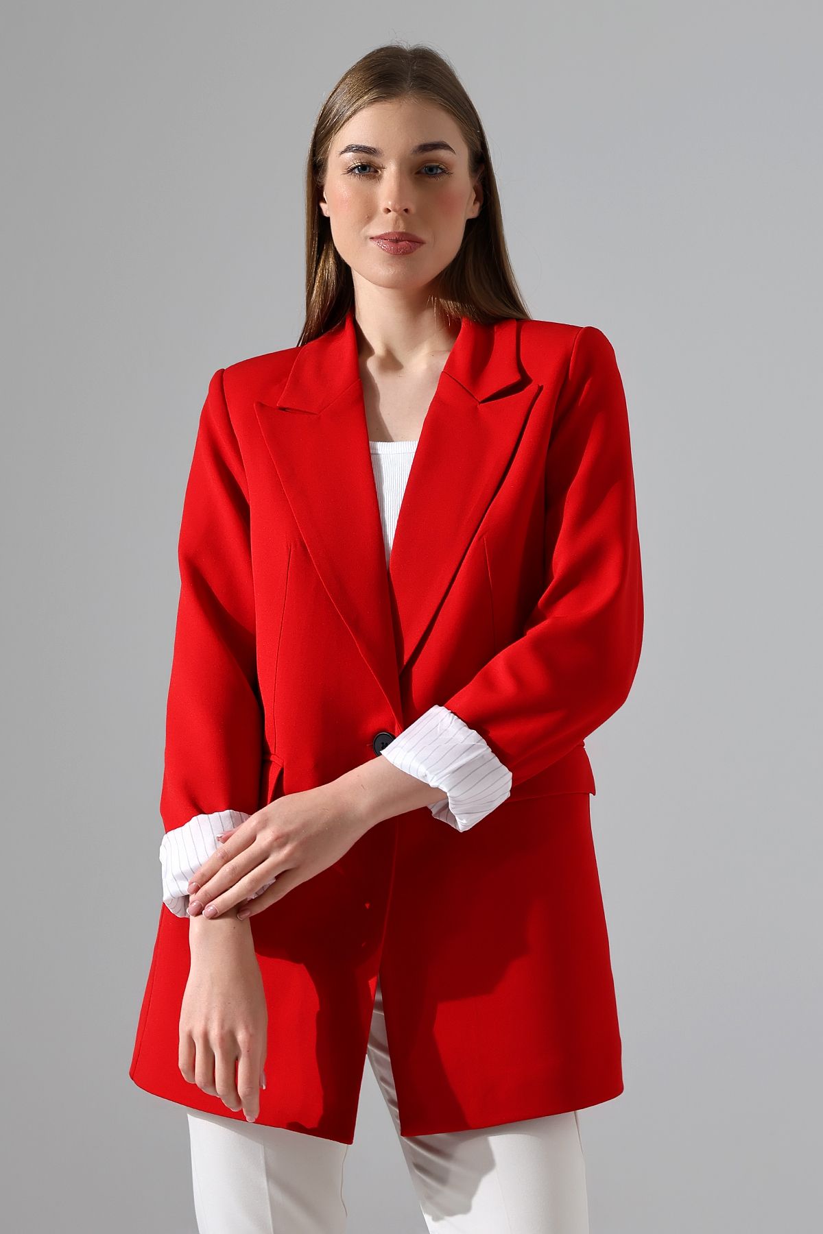 COCOCİX-Red Blazer Jacket Single Button Lining 2