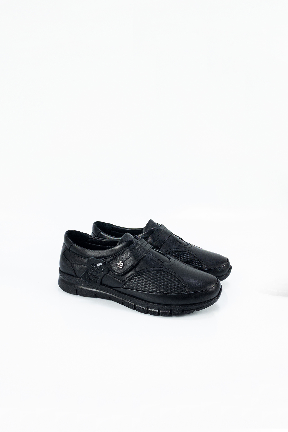 Aktaş Ayakkabı-Women's Black Genuine Leather Special Orthopedic Banded Ballerina Shoes for Bone Protrusion 4