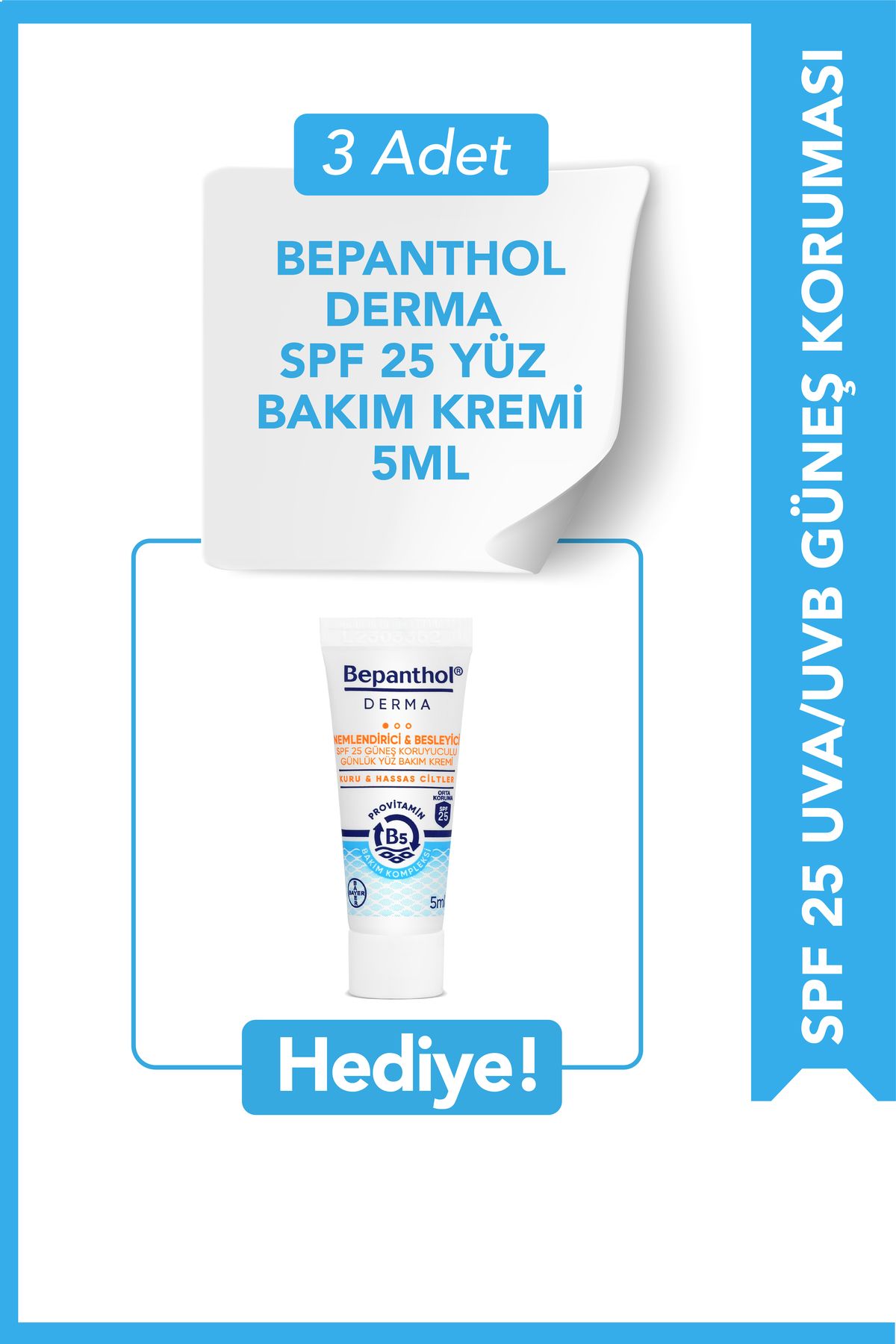 Bepanthol Derma Spf 25 Face Care Cream 3 Pieces Derma Spf 25 Face Care Cream 5ml هدیه