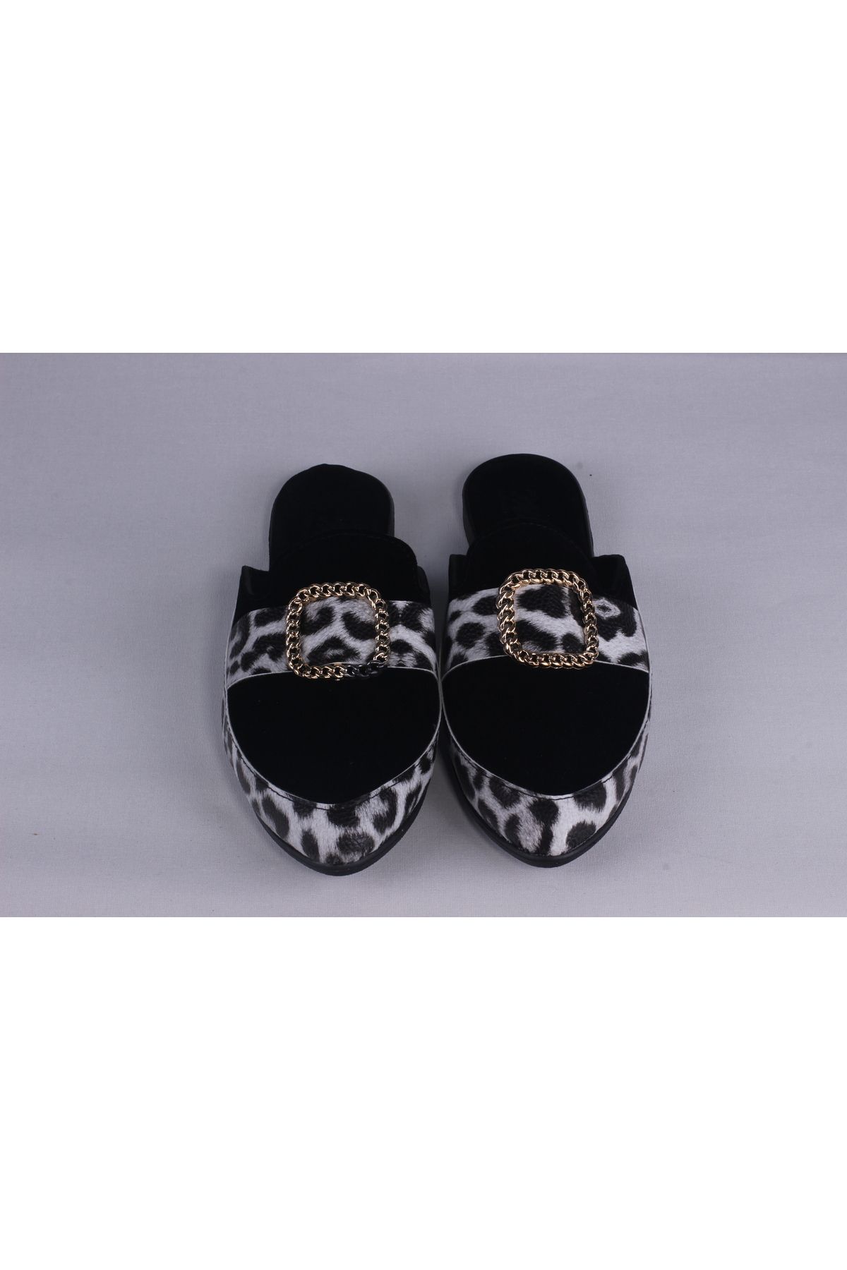 sengahenk-Silver Leopard Detailed Velvet Slippers with Spiral Accessories 5