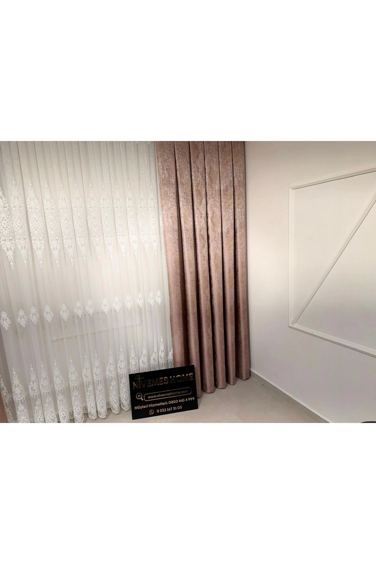 NİVEMESHOME-Nivemeshome Pera V-1001 - 1/3 Close Pleated Puppy Background Curtain Apm 2