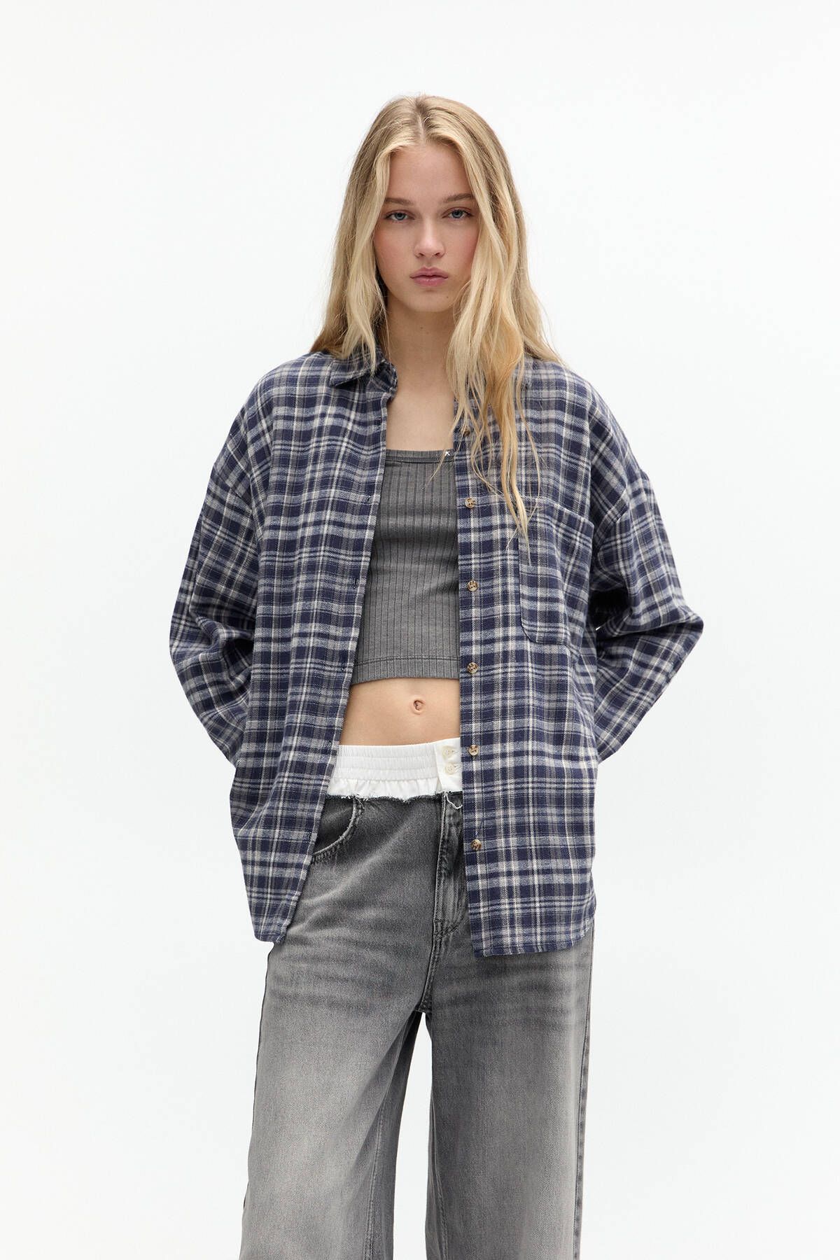 پیراهن سایز بزرگ Pull & Bear Checked