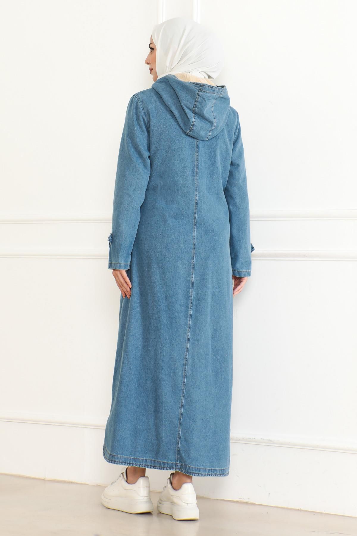 Modamihram-Light Blue Hooded Denim Coat - 19230 4