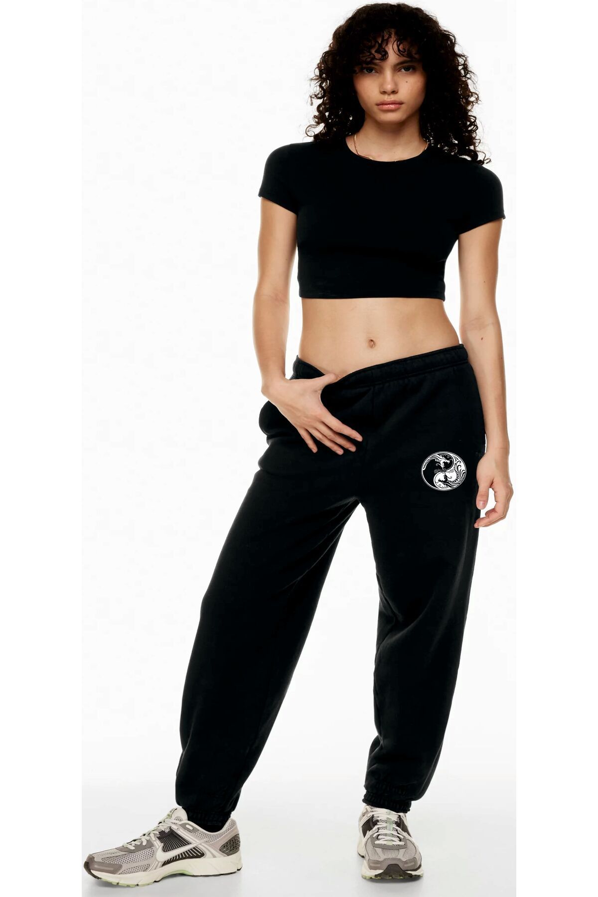 HOFFNUNG Jogger 3 Iplık Yıng Yang Love Dragon Şardonlu Örme Kumaş Eşofman Altı