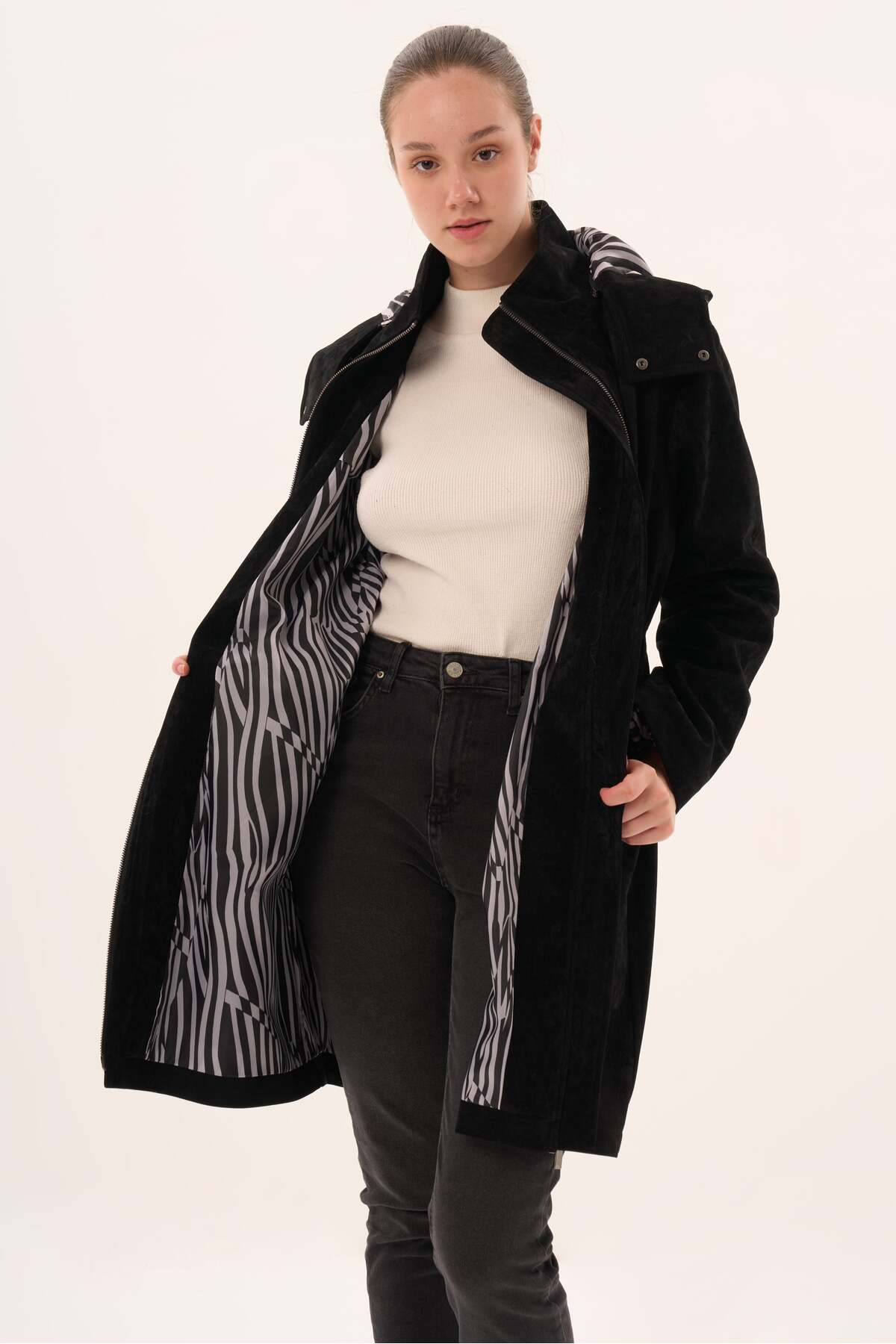 Veger  astarı zebra desenli palto - Görsel 4