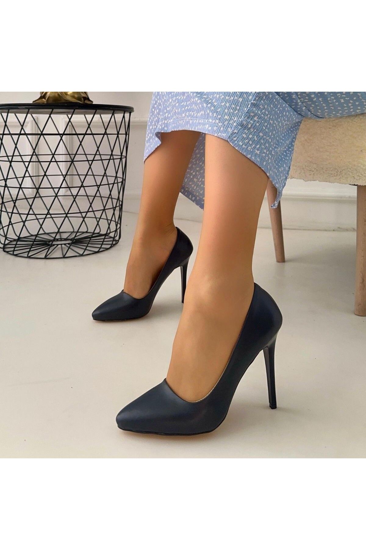 Maysolasta-Hillar Navy Blue Skin Stiletto Shoes 4