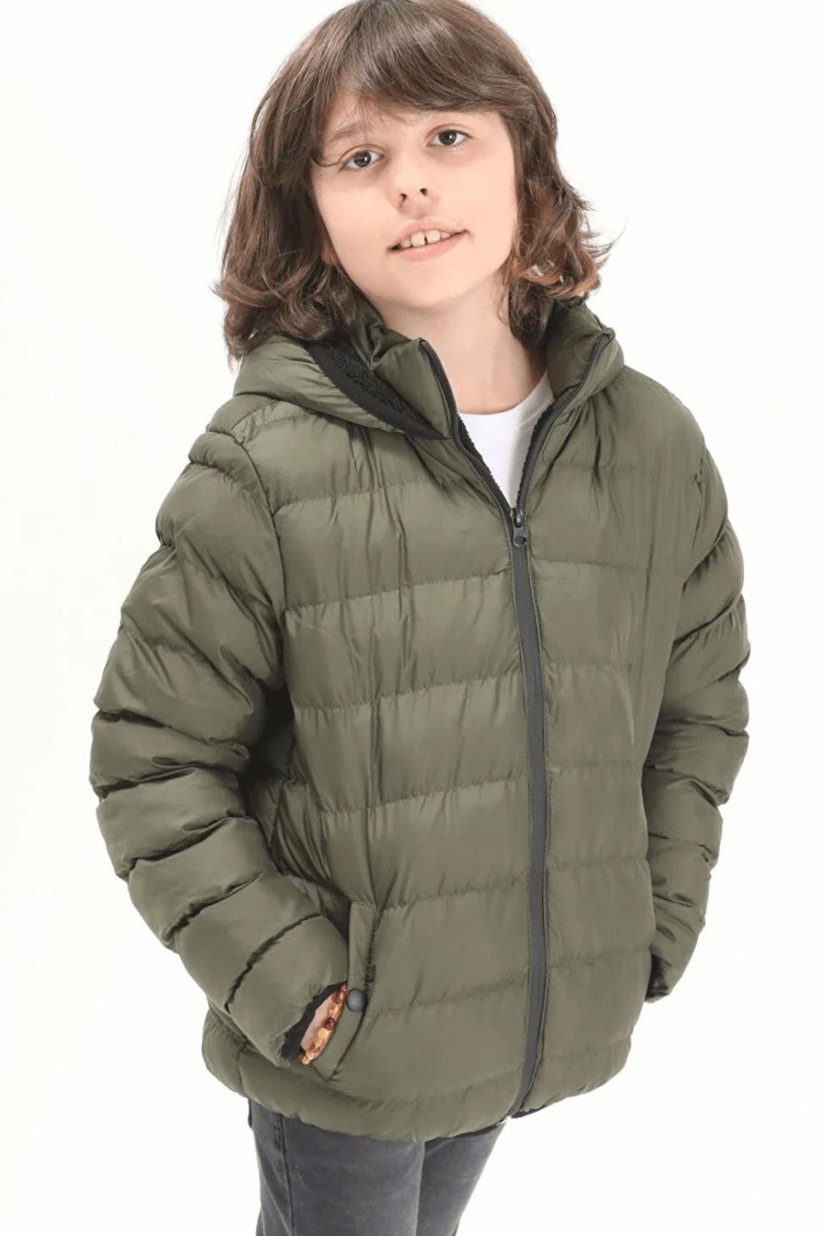 Biminik-Straight Stitched Boy's Coat with Pocket Velcro 5