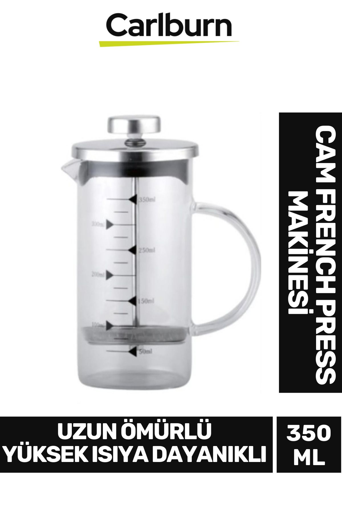 Carlburn Özel Üretim Isıyı Uzun Süre Koruyan Süzgeçli Bitki Çayı Demliği Filtre Kahve French Press 350 ml