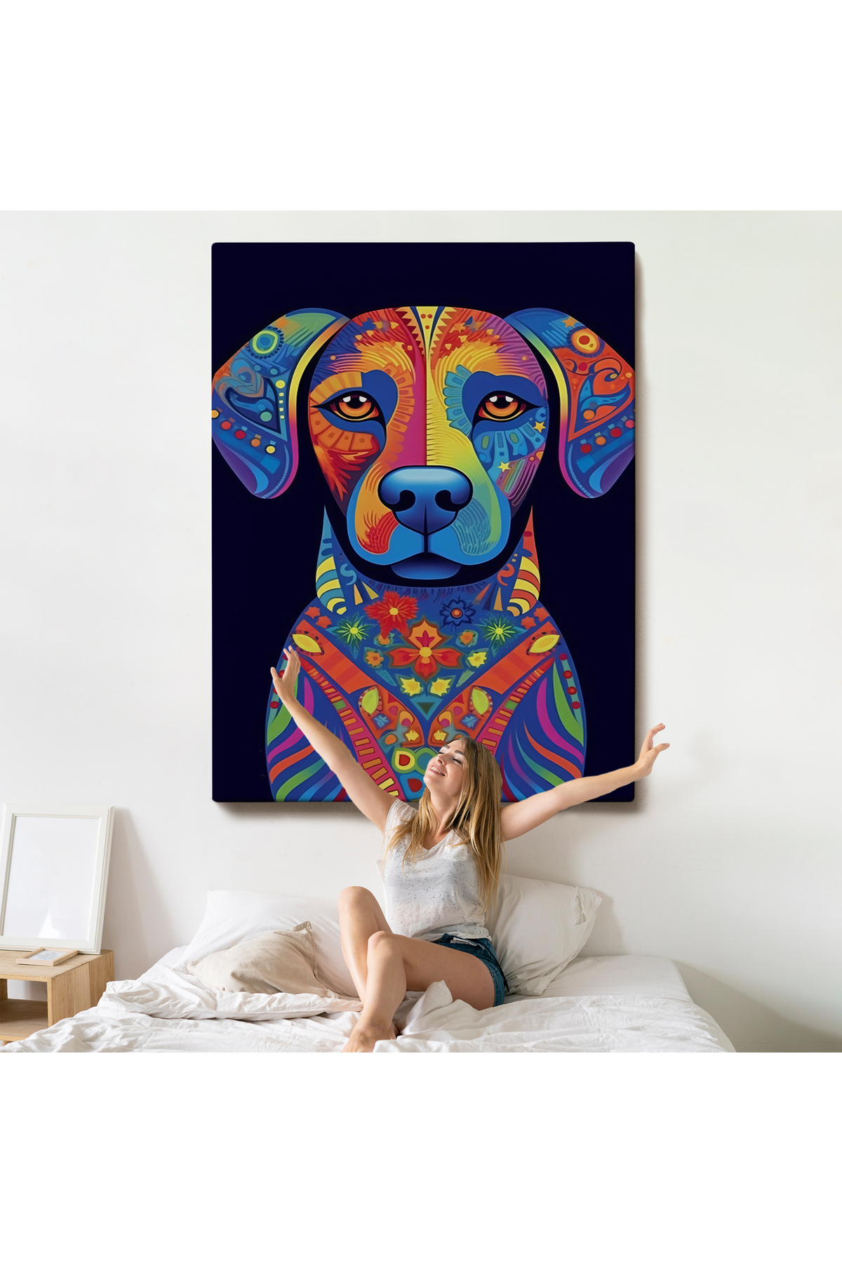 Mandala Renkli Köpek Kanvas Tablo görsel 5
