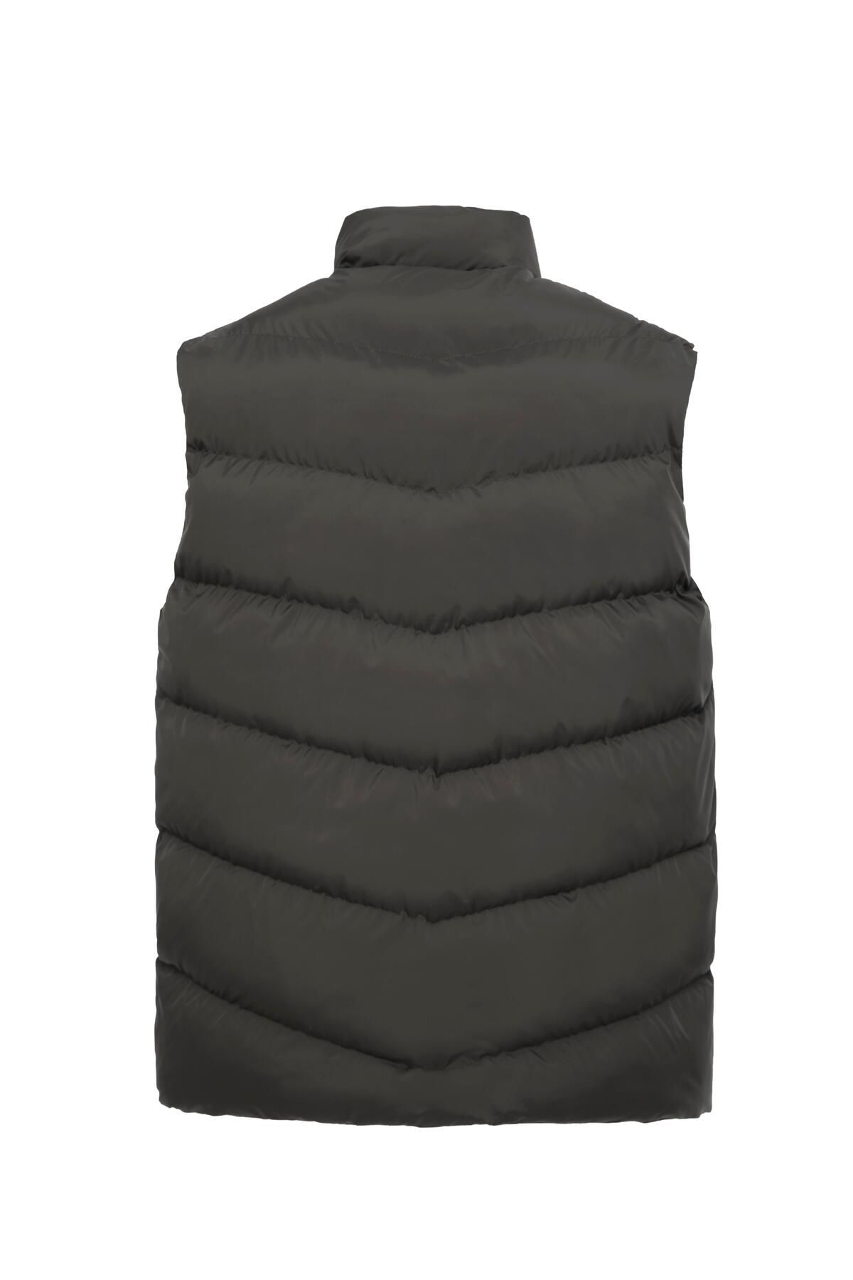 Danger-Men's Large Size Puffer Vest with Pocket Detail Khaki 5