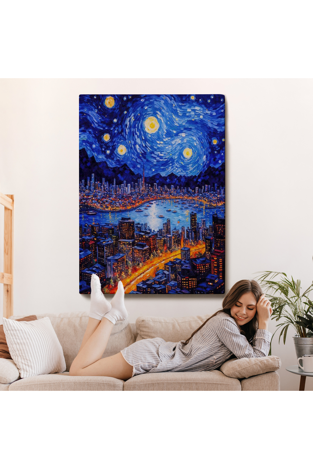 Vincent Van Gogh Tarzı New York Manzara Kanvas Tablo görsel 7