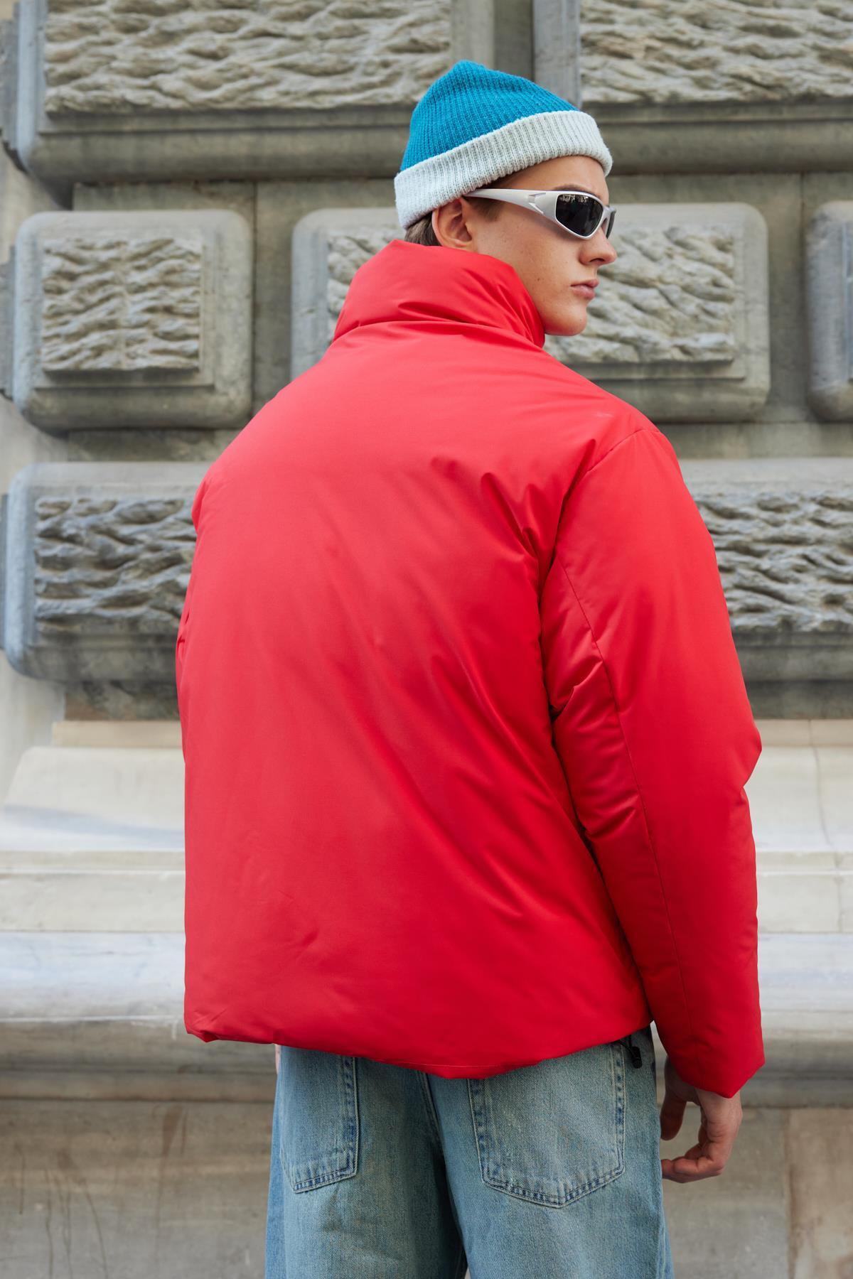 Danger-Men's Oversize Puffer Jacket Red 7