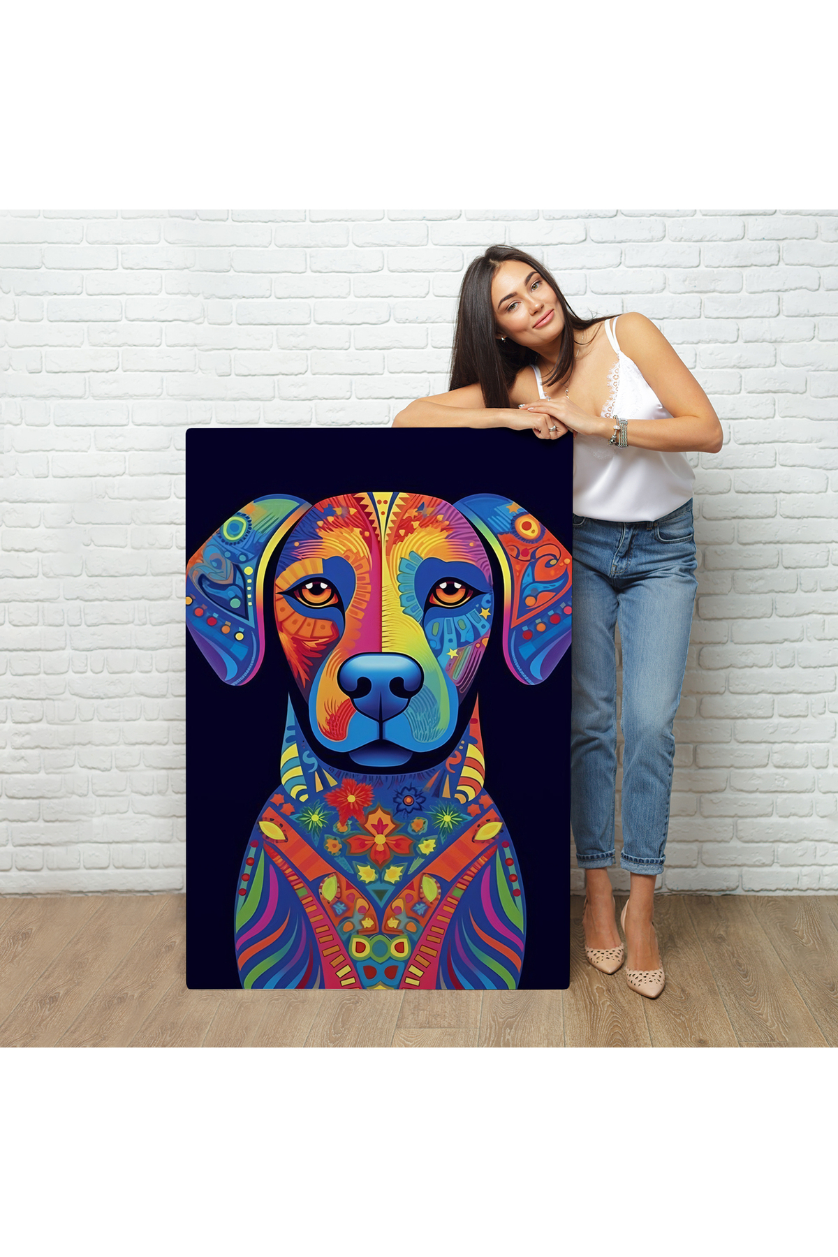 Mandala Renkli Köpek Kanvas Tablo görsel 2