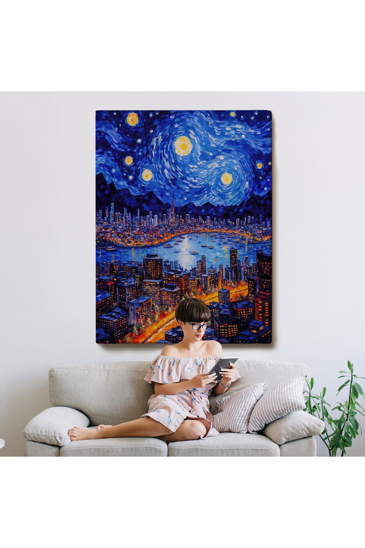 Vincent Van Gogh Tarzı New York Manzara Kanvas Tablo görsel 8