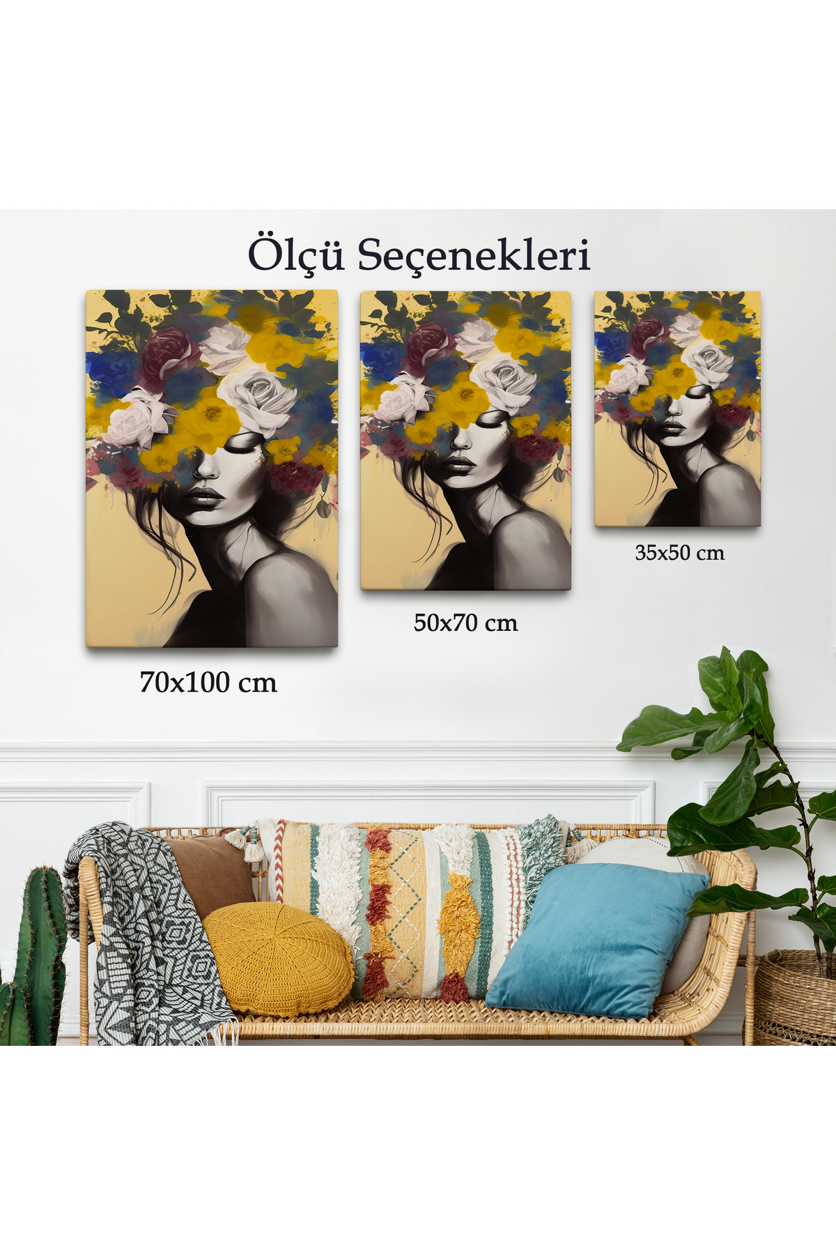 Çiçek Başlı Soyut Kadın Kanvas Tablosu görsel 3