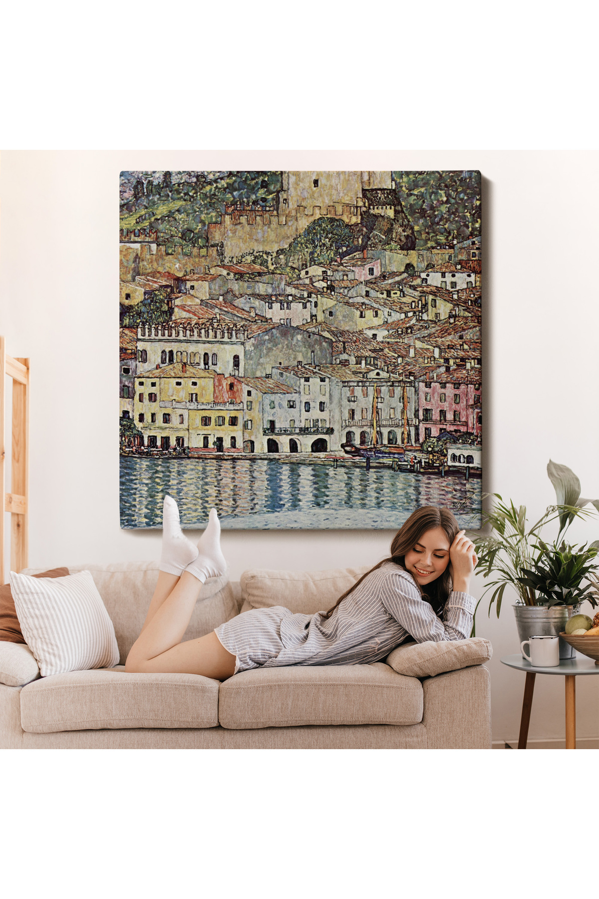 Gustav Klimt Garda Denizi Kanvas Tablosu - Malcesine Am Gardasee görsel 7