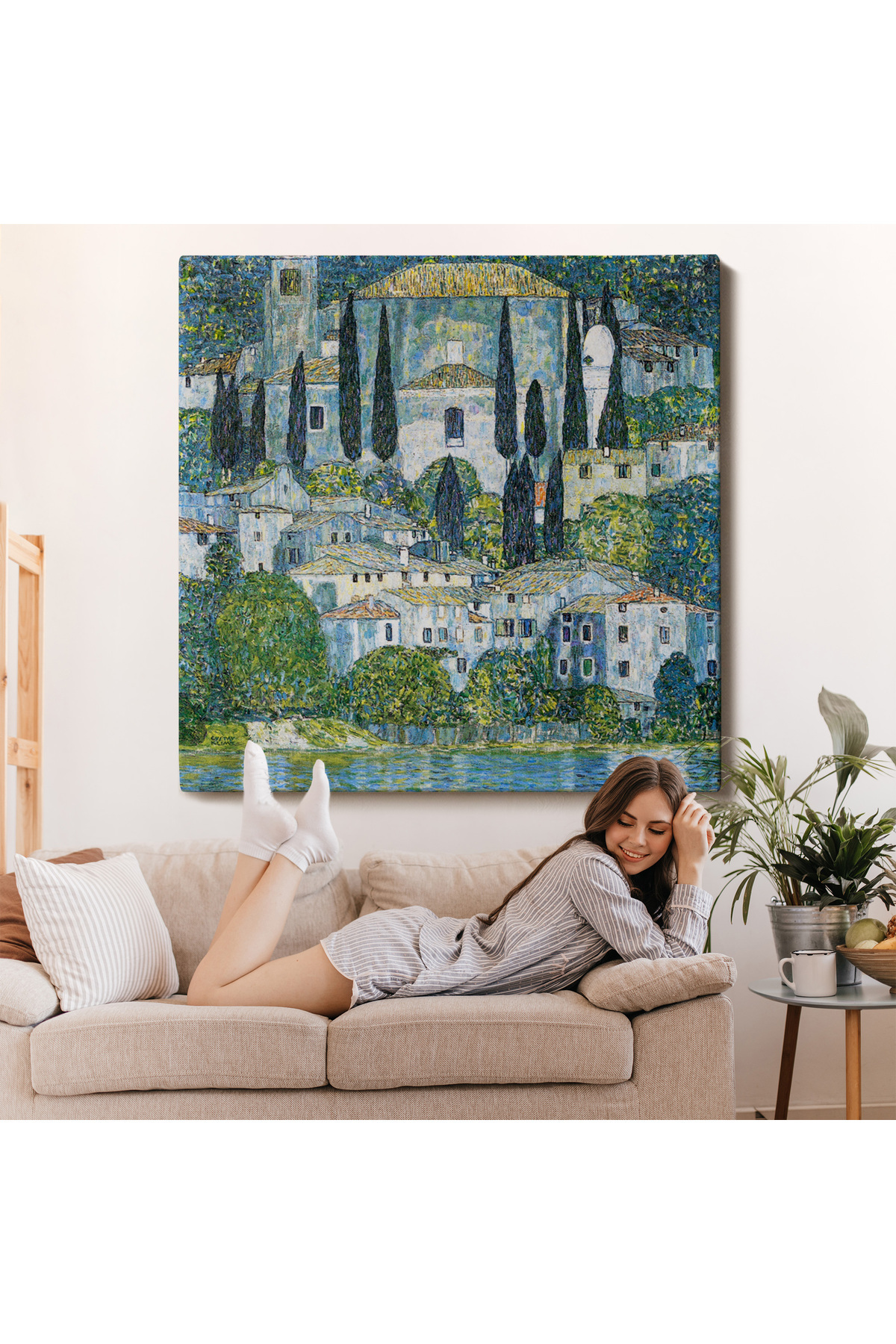 Gustav Klimt - Cassone Deki Kilise Selvili Manzara Kanvas Tablo görsel 7