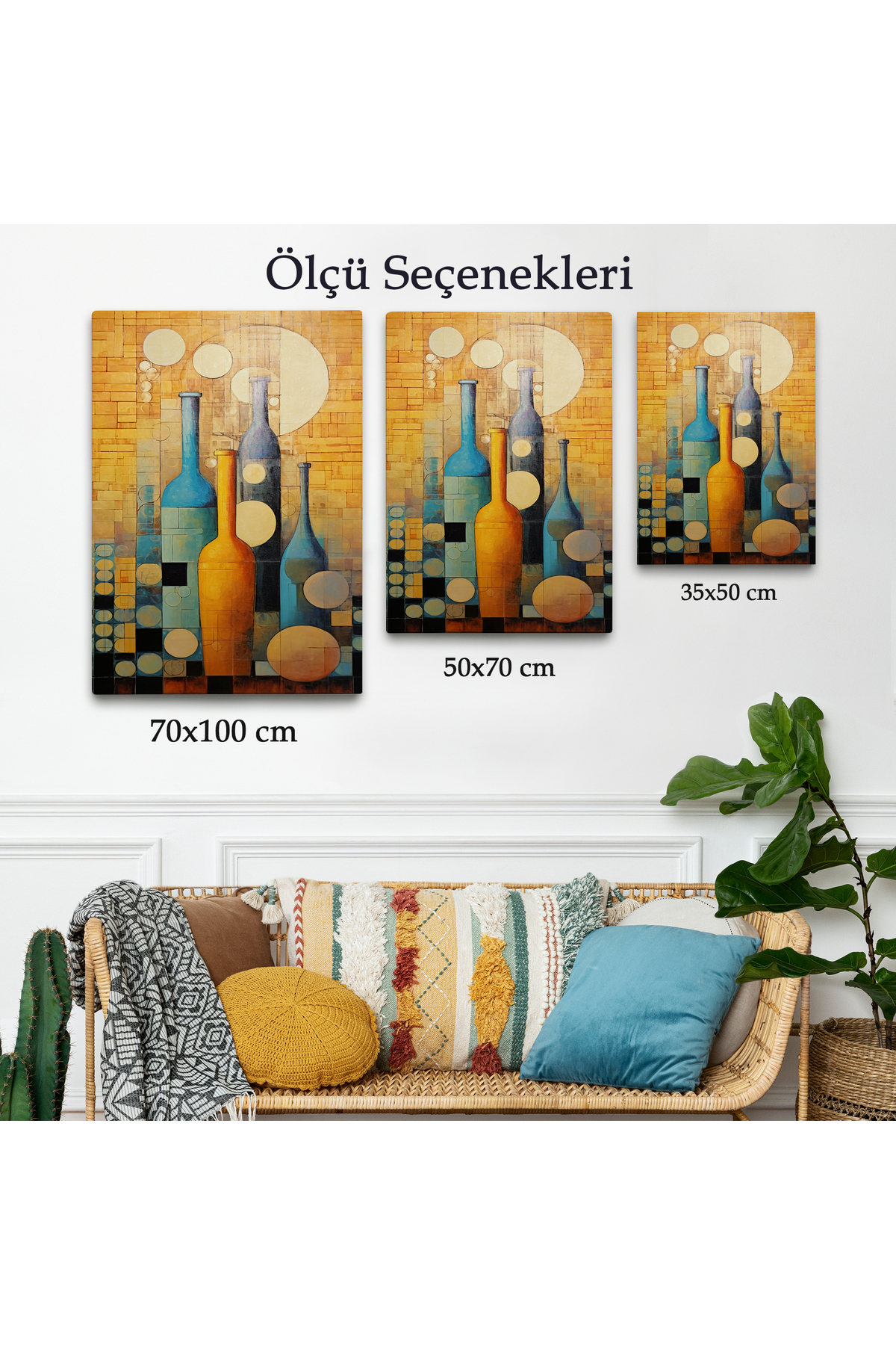 Soyut Şarap Şişeler Kanvas Tablo görsel 3