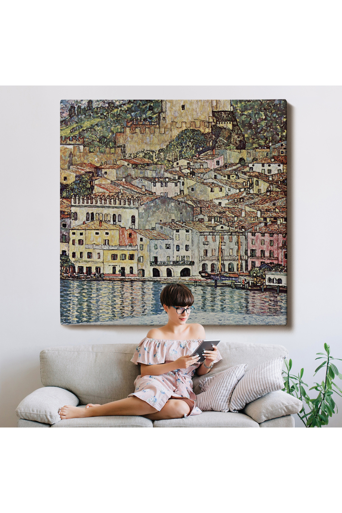 Gustav Klimt Garda Denizi Kanvas Tablosu - Malcesine Am Gardasee görsel 8