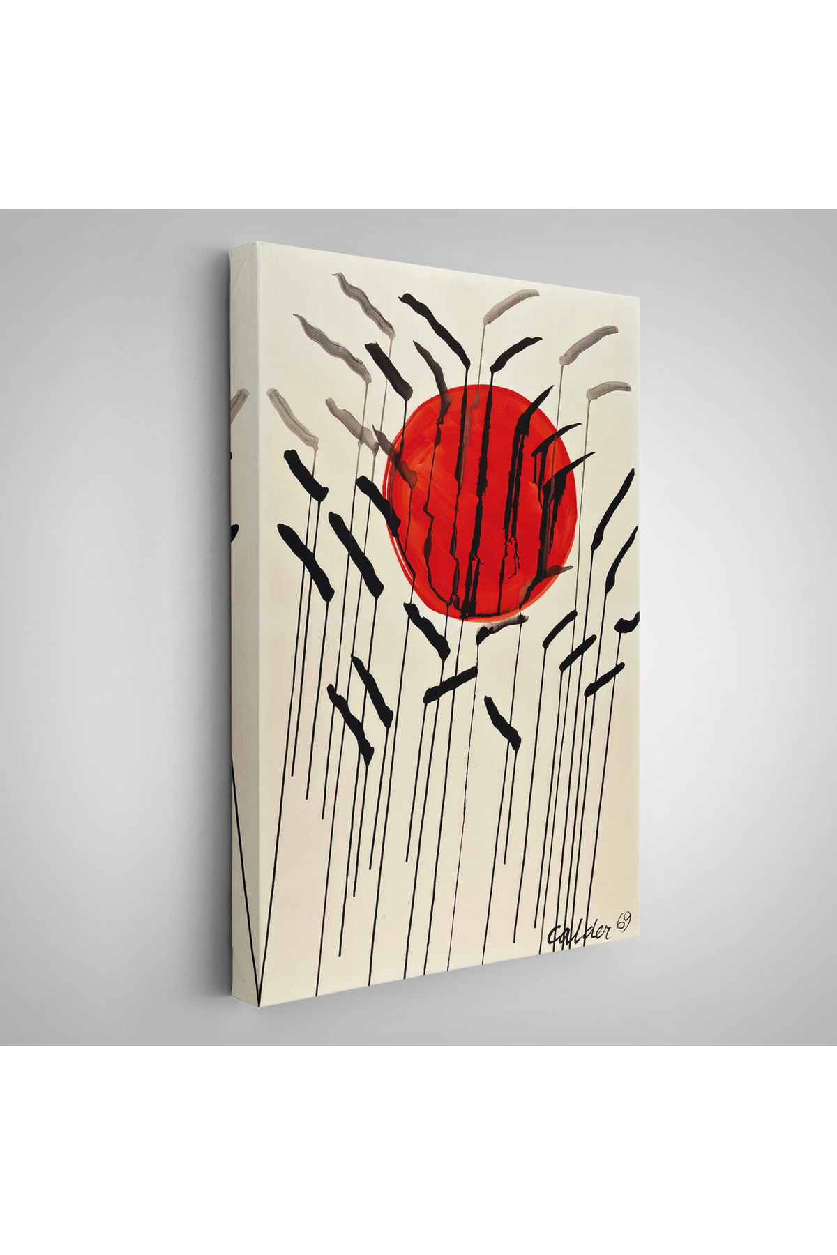 Alexander Calder - Kızıl Güneş Ve Uzun Otlar Tablosu - Cattails With Red Sun Kanvas Tablo