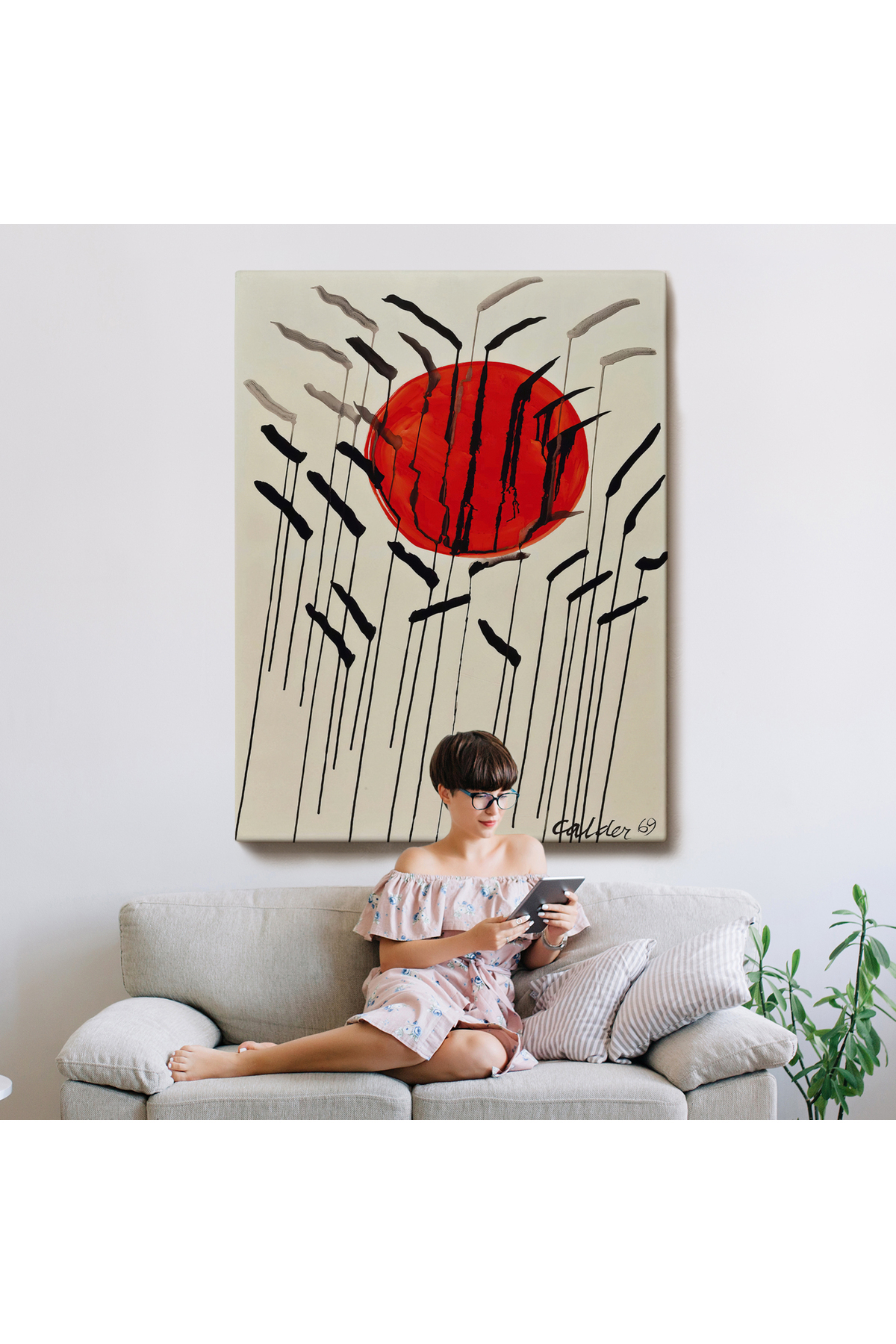 Alexander Calder - Kızıl Güneş Ve Uzun Otlar Tablosu - Cattails With Red Sun Kanvas Tablo görsel 8