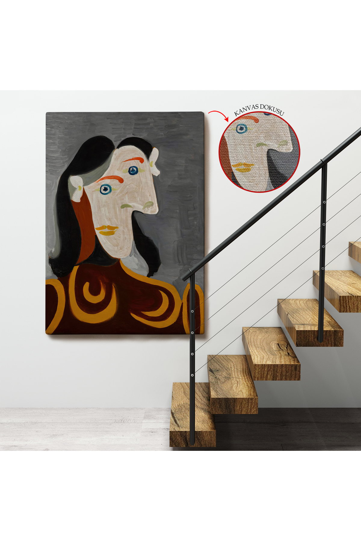 Pablo Picasso - Kahverengi Elbiseli Kadının Büst Kanvas Tablosu görsel 4