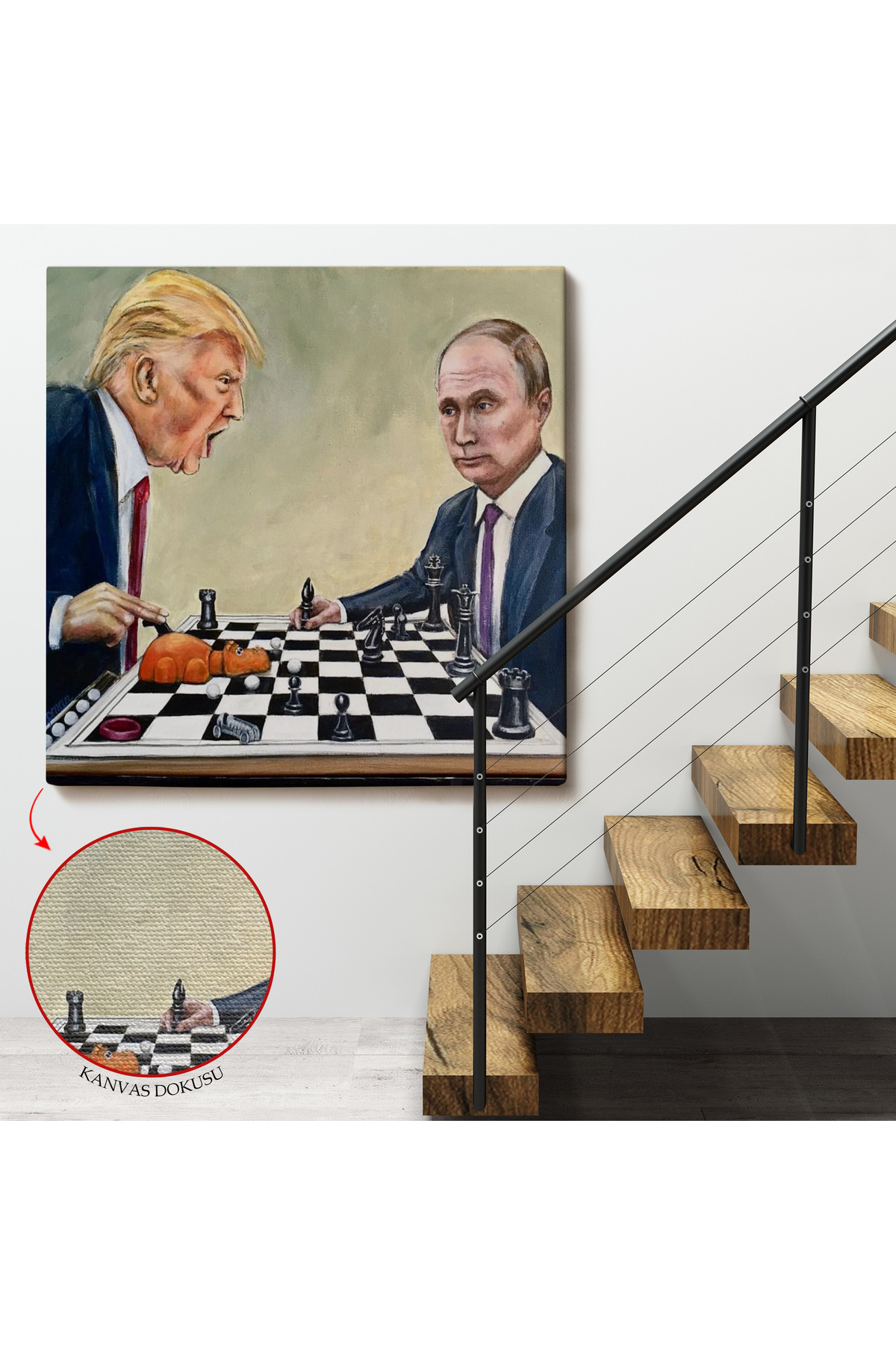 Donald Trump - Vladimir Putin Santranç Oynarken Kanvas Tablosu görsel 4