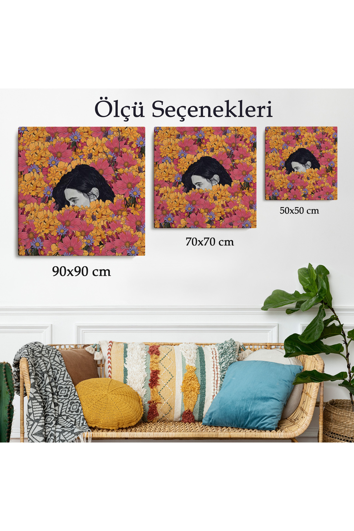 Çiçekler Arasındaki Kadın Kanvas Tablo görsel 3