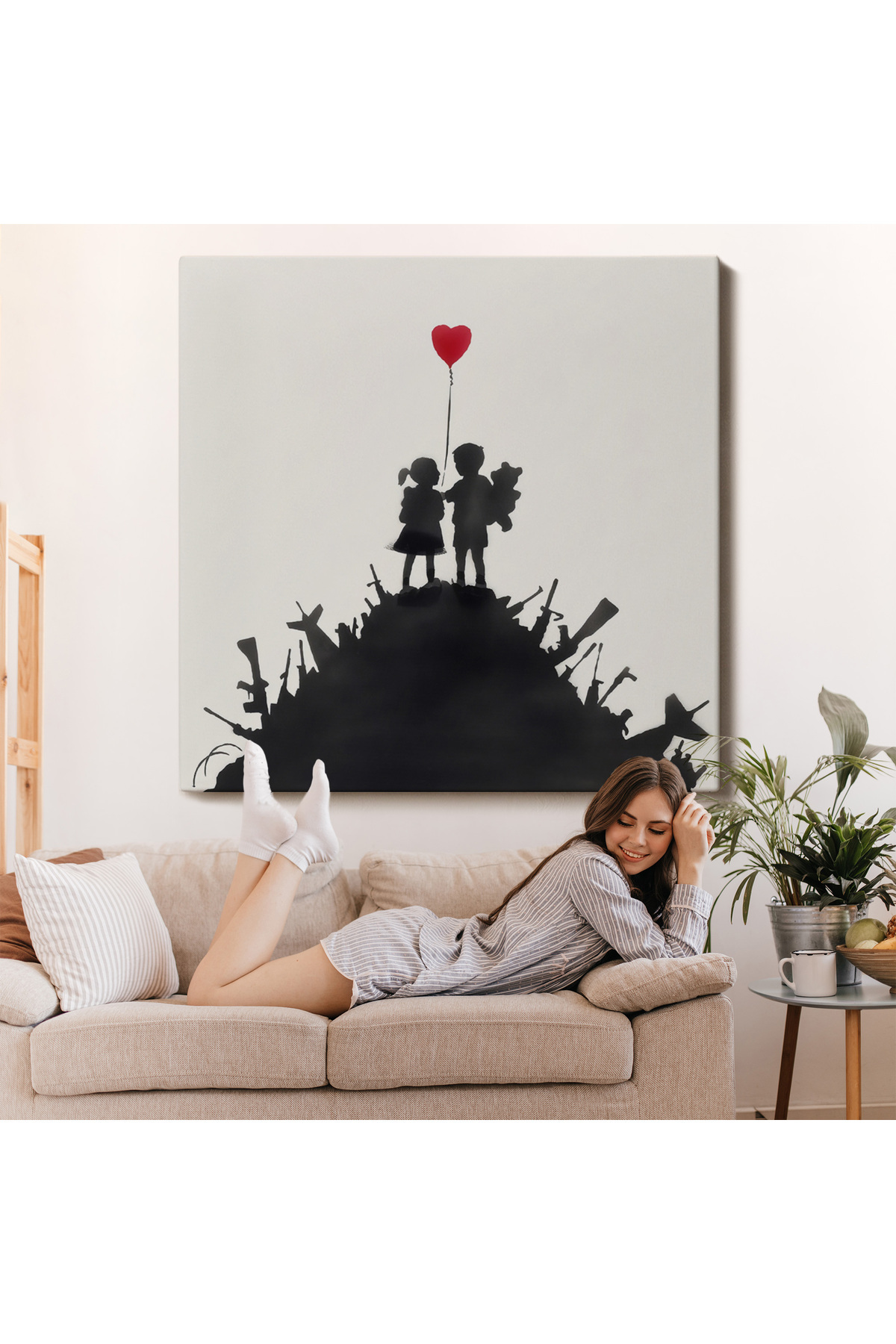 Bansky Kids On Guns - Silahlı Çocuklar Kanvas Tablosu görsel 7