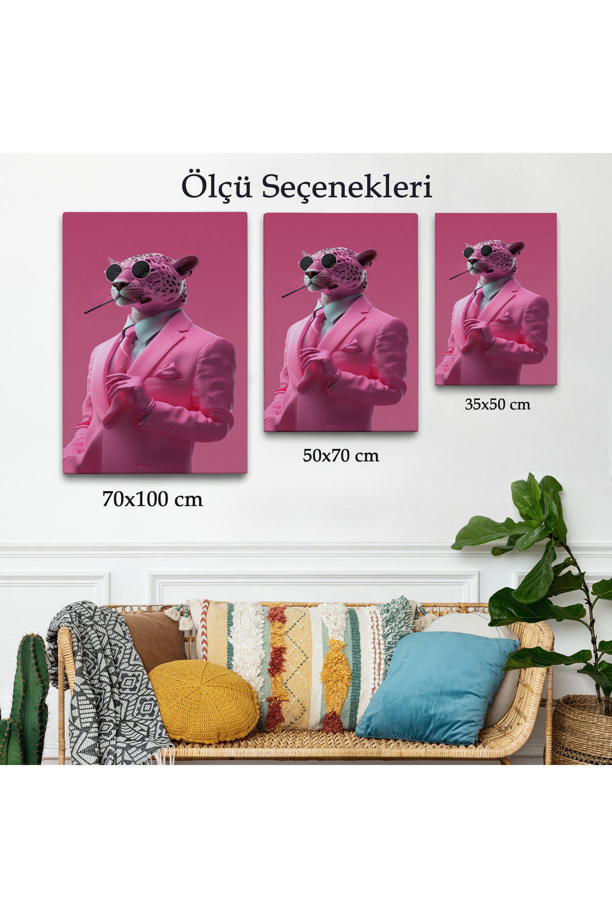 Sigara İçen Pembe Leopar Kanvas Tablo görsel 3