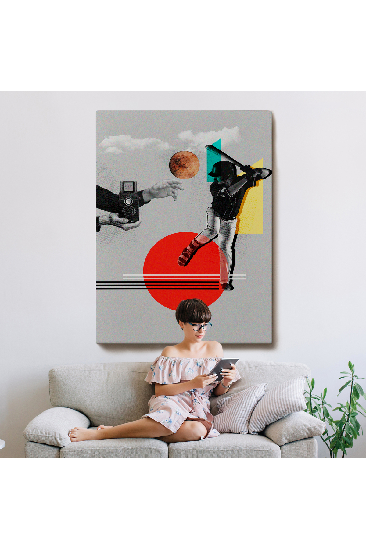 Beyzbol Sporcusu Ve Kamera Tutan Retro Eller Kanvas Tablosu görsel 8